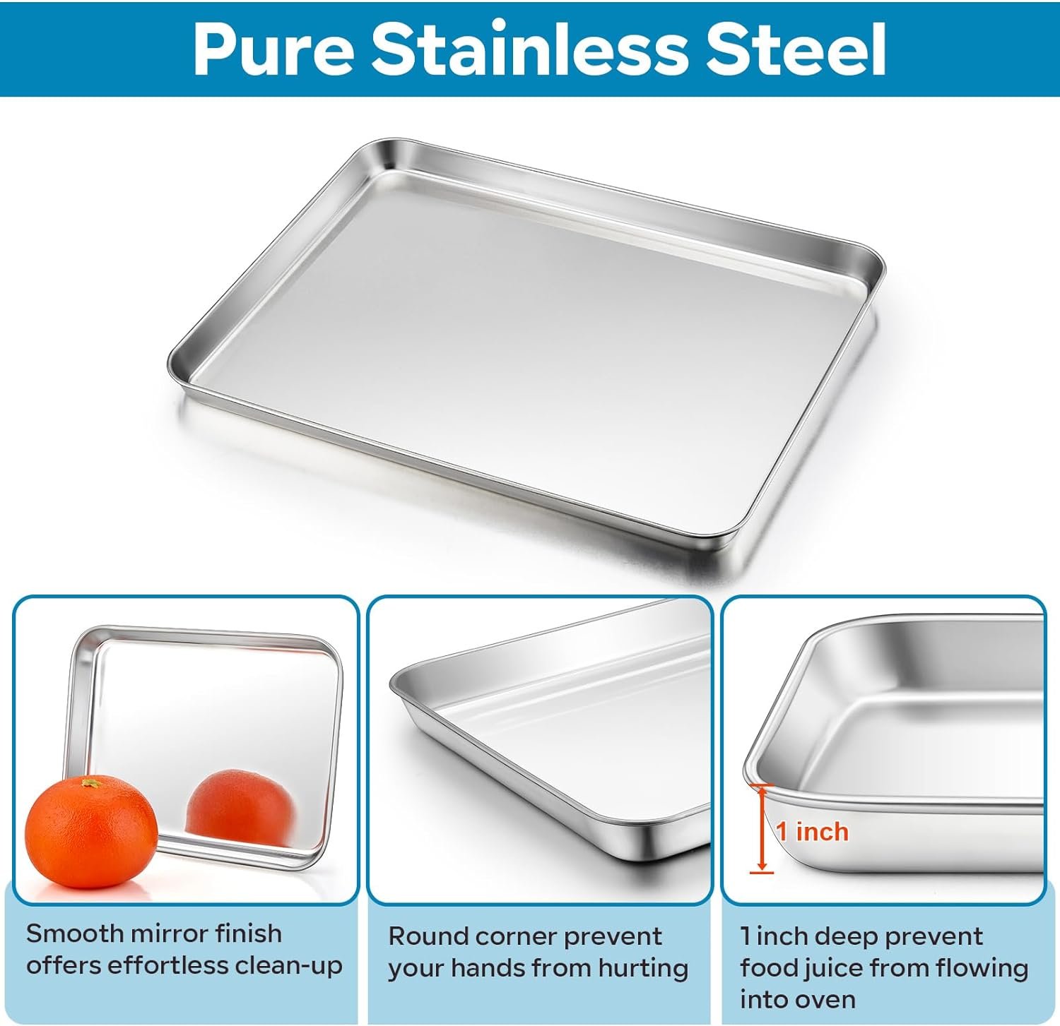 TeamFar Baking Sheet with Rack, 16 x 12 x 1 Inch Stainless Steel Cookie Baking Pan Tray with Grid Rack for Baking Roasting Cooling, Healthy  Heavy-Duty, Oven  Dishwasher Safe