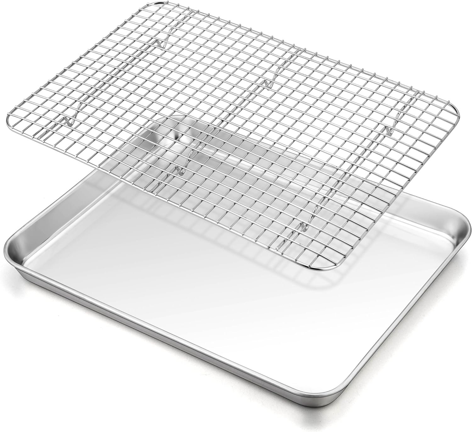 TeamFar Baking Sheet with Rack, 16 x 12 x 1 Inch Stainless Steel Cookie Baking Pan Tray with Grid Rack for Baking Roasting Cooling, Healthy  Heavy-Duty, Oven  Dishwasher Safe
