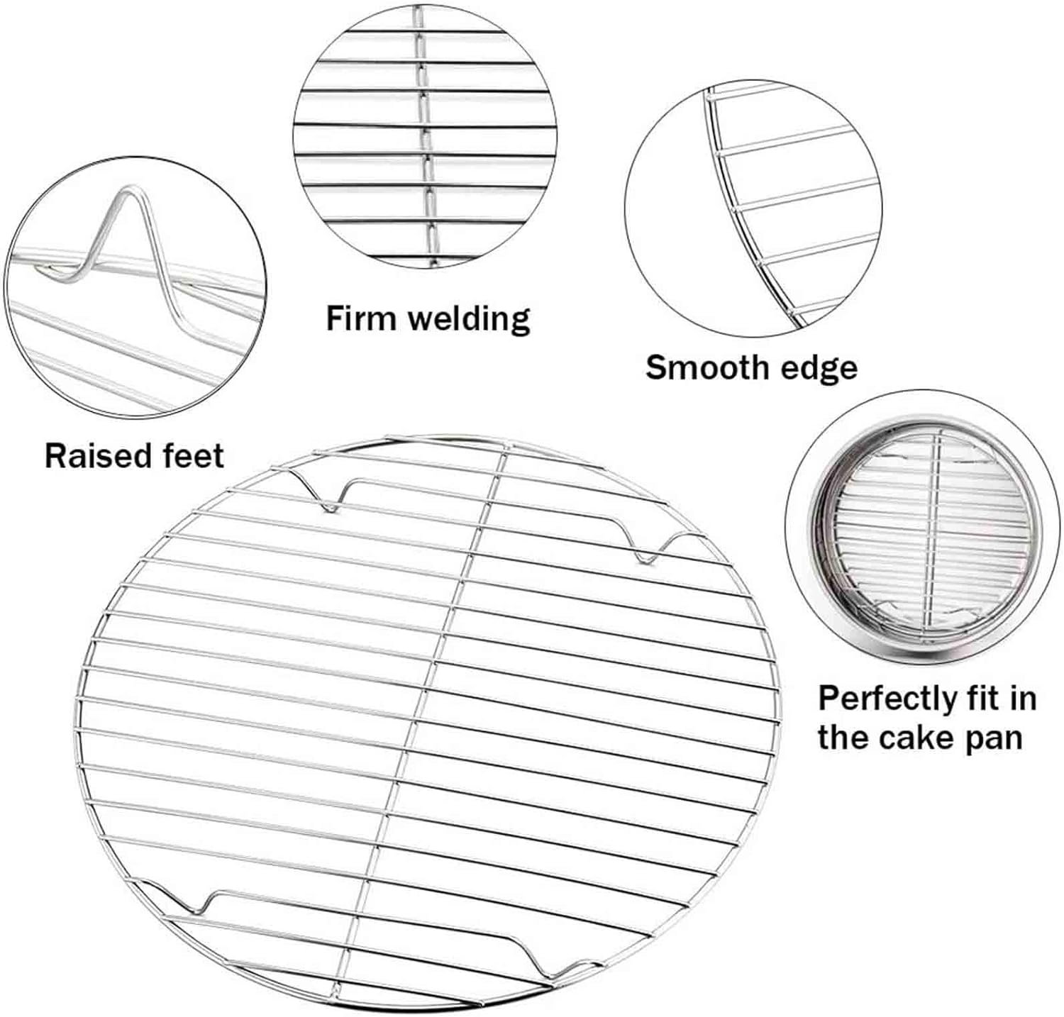 TeamFar Round Cooling Rack Set of 3, 7½  9  10½ Inch, Stainless Steel Round Baking Steaming Rack Set, Fit for Oven/Pot/Air fryer, Healthy  Dishwasher Safe, Mirror Finish  Smooth Edge