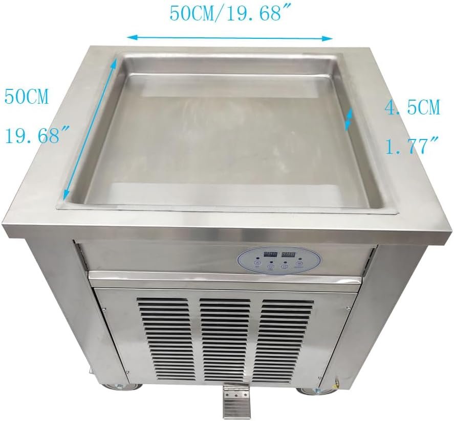 TECHTONGDA Commercial Rolled Ice Cream Machine, 1500W Stainless Steel Rolled Ice Cream Maker, Stir-Fried Yogurt Cream Maker with 19.7 Inch Square Pan, 2 Defrost Methods, Ice Roll Maker 110V