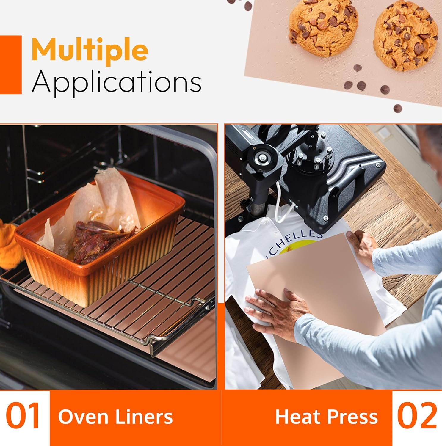 Teflon Sheets for Heat Press and Baking - Reusable PTFE Oven Liners, Premium Teflon Sheet for Baking - Heat Resistant Teflon Sheet - Food Safe, BPA  PFOA Free - Large 16 x 20” (3-Pack) Teflon Sheets for Heat Press and Baking - Reusable PTFE Oven Liners, Premium Teflon Sheet for Baking - Heat Resistant Teflon Sheet - Food Safe, BPA  PFOA Free - Large 16 x 20” (3-Pack)