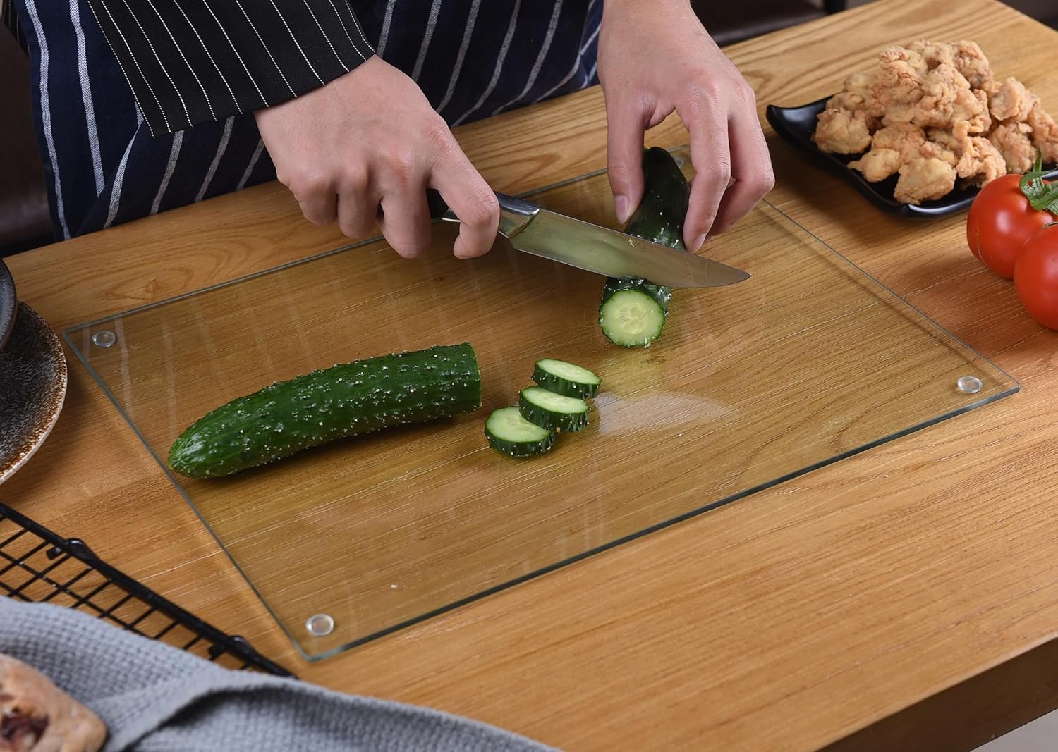 Tempered Glass Cutting Board for Kitchen, Dishwasher Safe, Clear Cutting Board for Countertop, Scratch Resistant, Heat Resistant, Shatter Resistant, 16x12