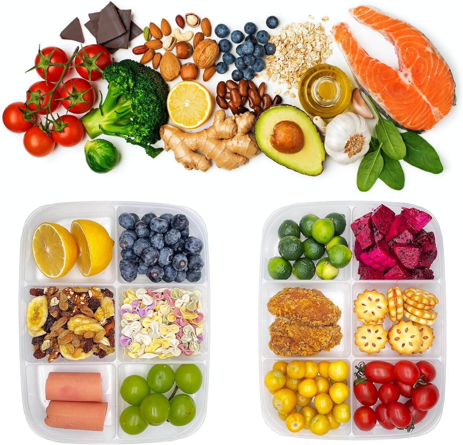 TeTeBak Food Storage Containers with Lids Airtight 6PCS Removable Individual BPAFree Plastic Food Containers for Pantry Organization and Storage, Stackable Meal Prep Containers Reusable TeTeBak Food Storage Containers with Lids Airtight 6PCS Removable Individual BPAFree Plastic Food Containers for Pantry Organization and Storage, Stackable Meal Prep Containers Reusable