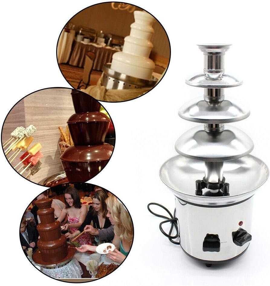 TFCFL Chocolate Fountain 4 Tier Hot Chocolate Fondue Fountain Machine Stainless Steel Chocolate Melting Tower 2.2lb Capacity for Chocolate Sauce Candy Nacho Cheese Ranch