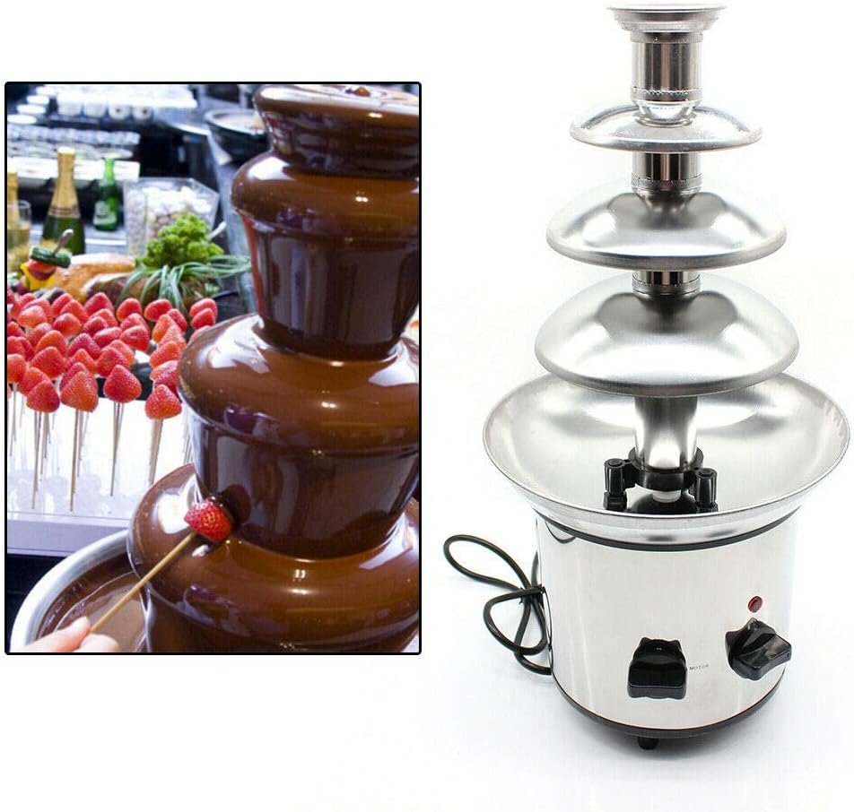 TFCFL Chocolate Fountain 4 Tier Hot Chocolate Fondue Fountain Machine Stainless Steel Chocolate Melting Tower 2.2lb Capacity for Chocolate Sauce Candy Nacho Cheese Ranch