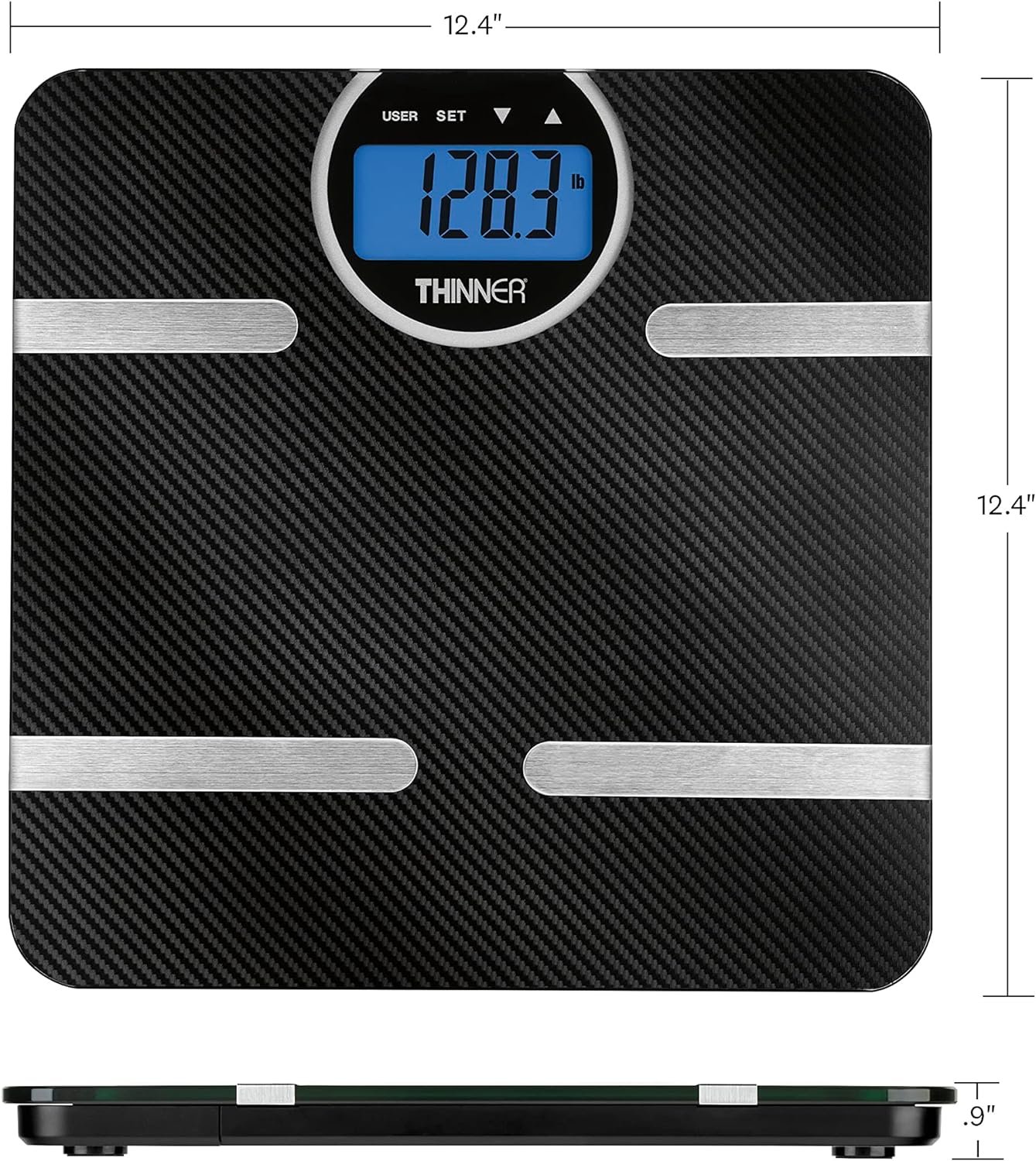 Thinner by Conair Scale for Body Weight, Digital Bathroom Scale with Body Fat, Muscle and BMI in Black Thinner by Conair Scale for Body Weight, Digital Bathroom Scale with Body Fat, Muscle and BMI in Black