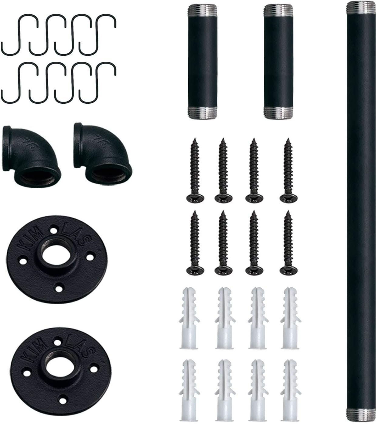 TLBTEK 20 inch Industrial Pipe Clothes Rack,Black Iron Bathroom Kitchen Towel Bar,Vintage Farmhouse DIY Wall Mounted Pot Bar Rack, Detachable Kitchen Utensils Hanger with 8 pcs S Hooks