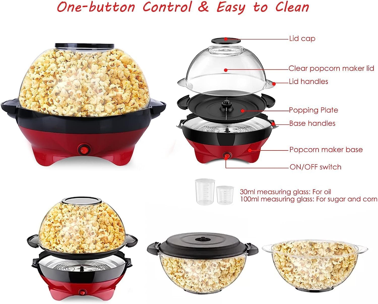 TLGREEN 6 Quart Popcorn Machine, Stir Crazy Popcorn Popper Machine, Electric Hot Oil Popcorn Maker Machine, with Nonstick Plate Stirring Rod, Large Lid for Serving Bowl and Two Measuring Cups TLGREEN 6 Quart Popcorn Machine, Stir Crazy Popcorn Popper Machine, Electric Hot Oil Popcorn Maker Machine, with Nonstick Plate Stirring Rod, Large Lid for Serving Bowl and Two Measuring Cups