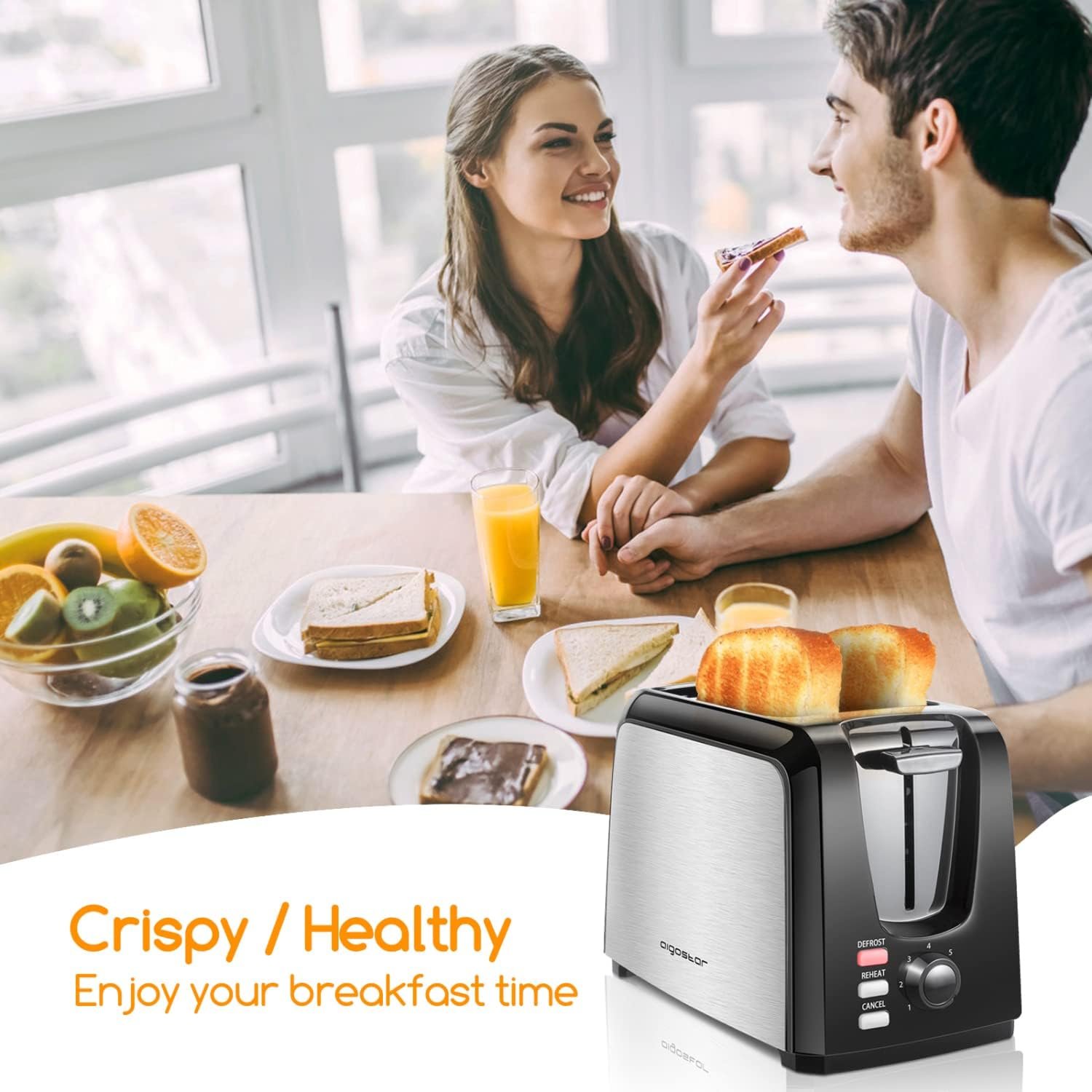 Toaster 2 Slice Waffle Maker Wide Slots Best Rated Prime Toasters, Waffle Irons Compact Stainless Steel Bread Toaster Reheat/Defrost/Cancel Functions, 7-Shade Control  Removable Crumb Tray, Black