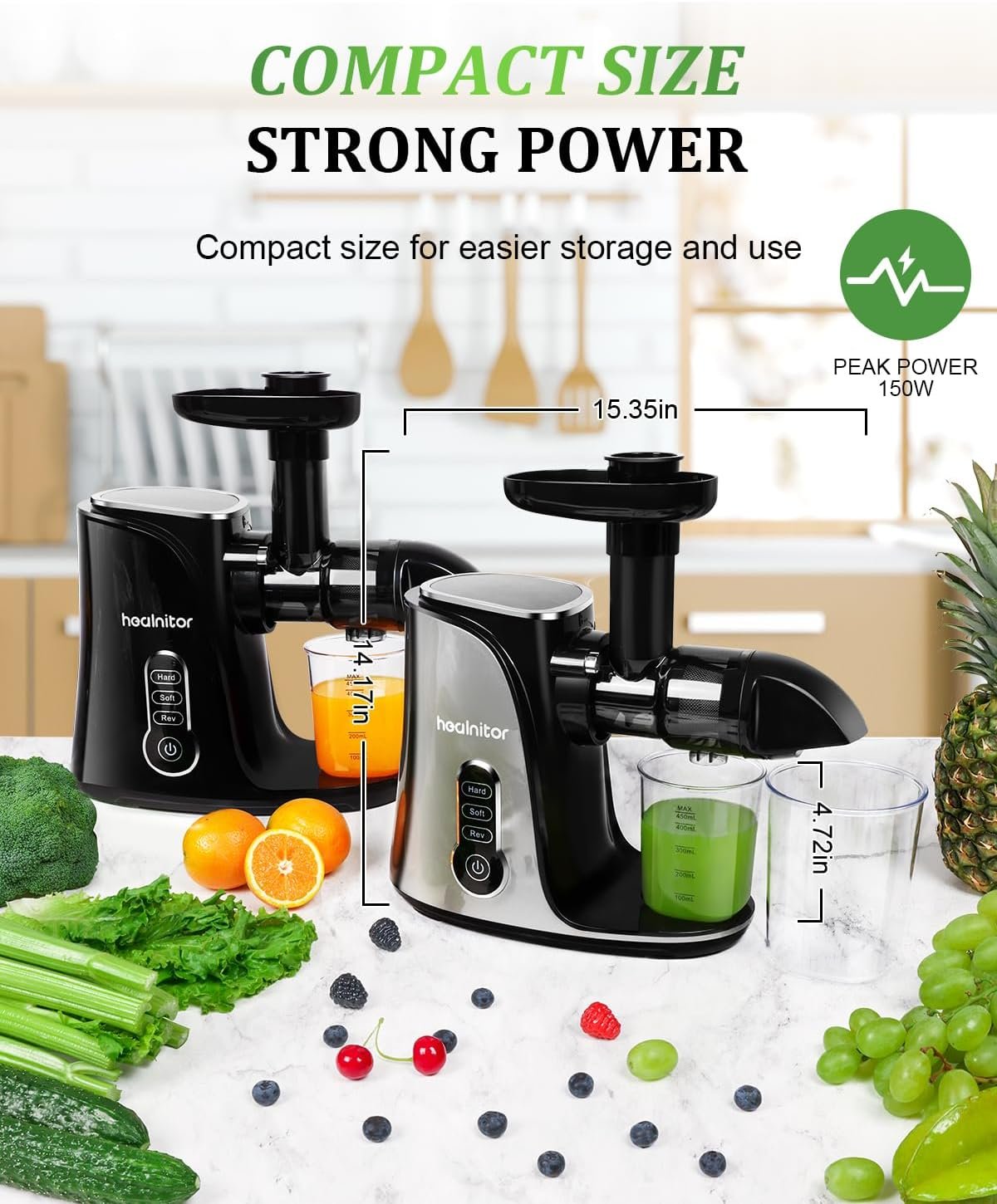 Touch LED Display Masticating Juicer Machines Vegetable and Fruit, Healnitor Cold Press Slow Juice Extractor Machines with Triple Mode, Easy to Clean Brush Quiet Motor, 500ML Travel Bottle, Black Touch LED Display Masticating Juicer Machines Vegetable and Fruit, Healnitor Cold Press Slow Juice Extractor Machines with Triple Mode, Easy to Clean Brush Quiet Motor, 500ML Travel Bottle, Black