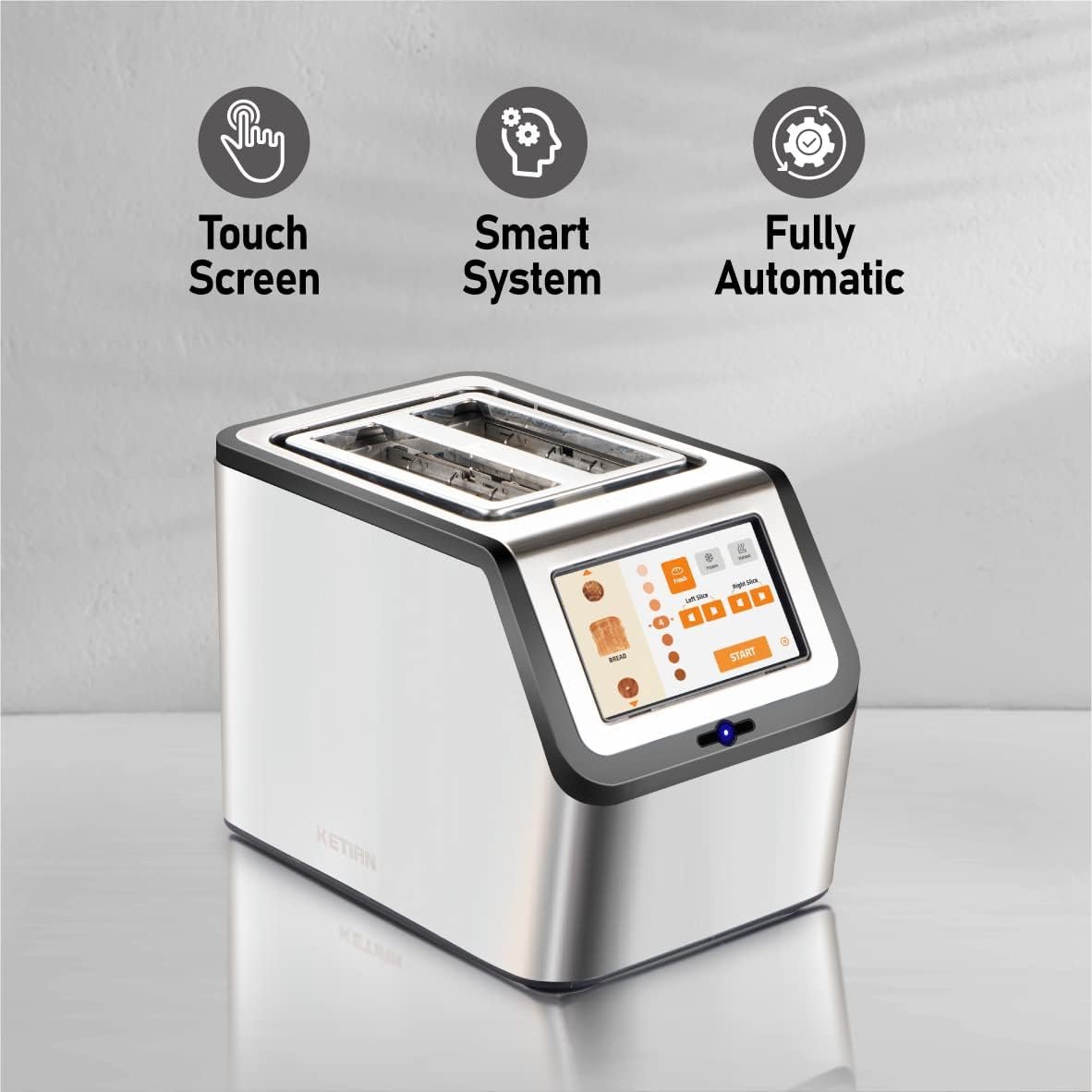 Touch Screen Toaster 2 Slice, KETIAN Bagel English Muffins Toast Pastry Waffles Grain Sweet Bread Toaster, Extra Wide Slots Single Slot Toasting Automatic Lifting, 1400w