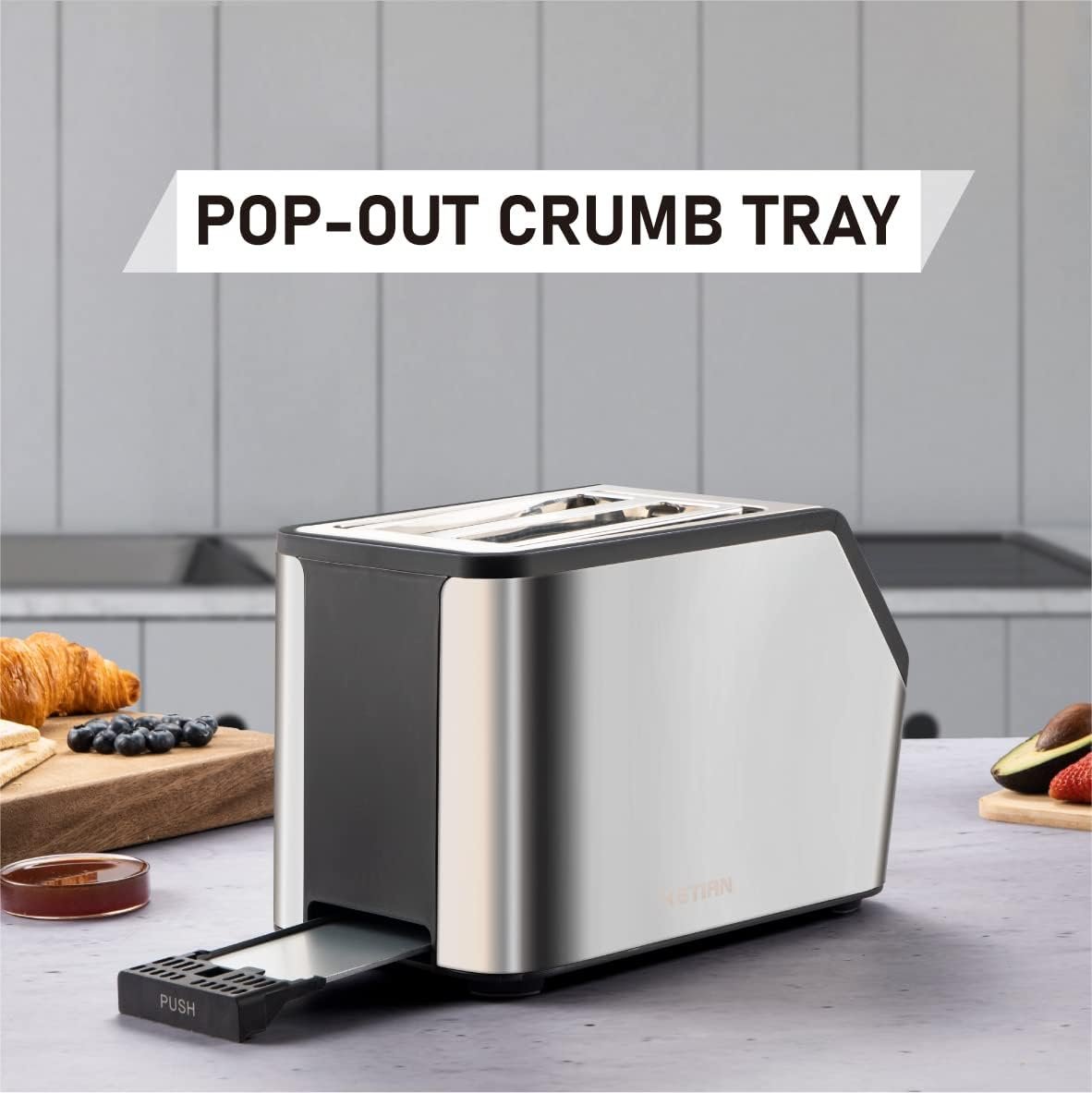 Touch Screen Toaster 2 Slice, KETIAN Bagel English Muffins Toast Pastry Waffles Grain Sweet Bread Toaster, Extra Wide Slots Single Slot Toasting Automatic Lifting, 1400w