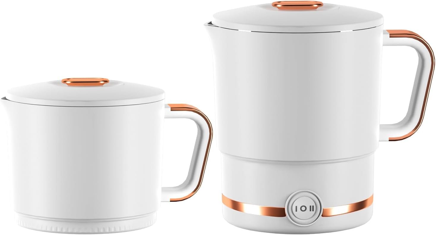Travel Foldable Electric Kettle,800ML Collapsible Stainless Steel Kettle,Portable Electric Kettle for Home and Out Use(110V US Plug,White).