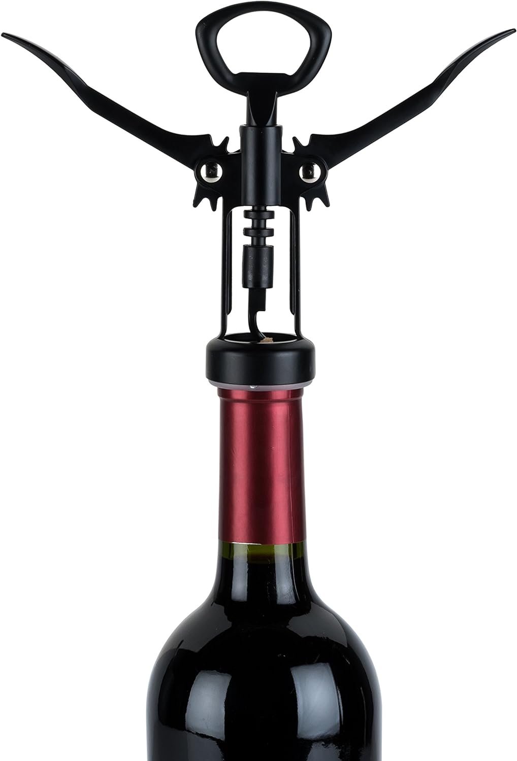 True Soar Matte Black Winged Corkscrew, Self Centering Worm, Bottle Opener