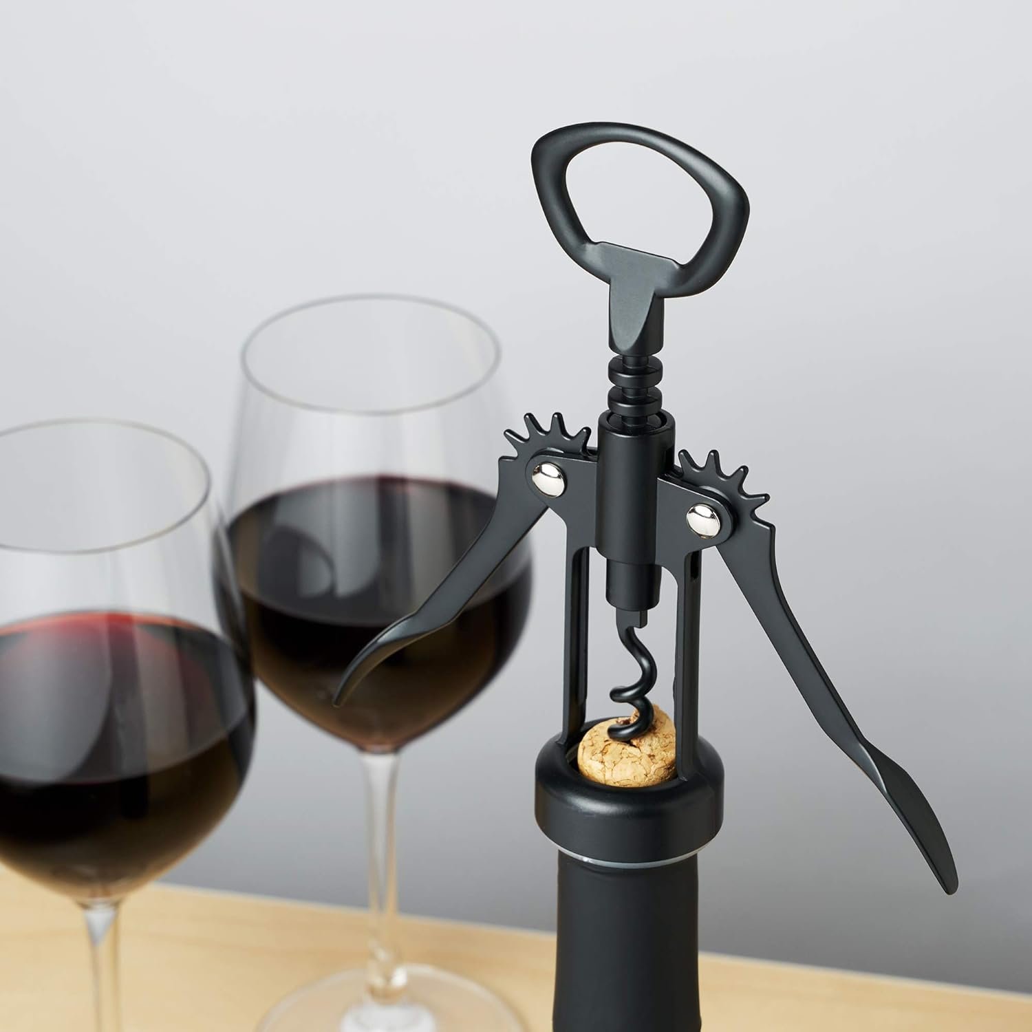 True Soar Matte Black Winged Corkscrew, Self Centering Worm, Bottle Opener