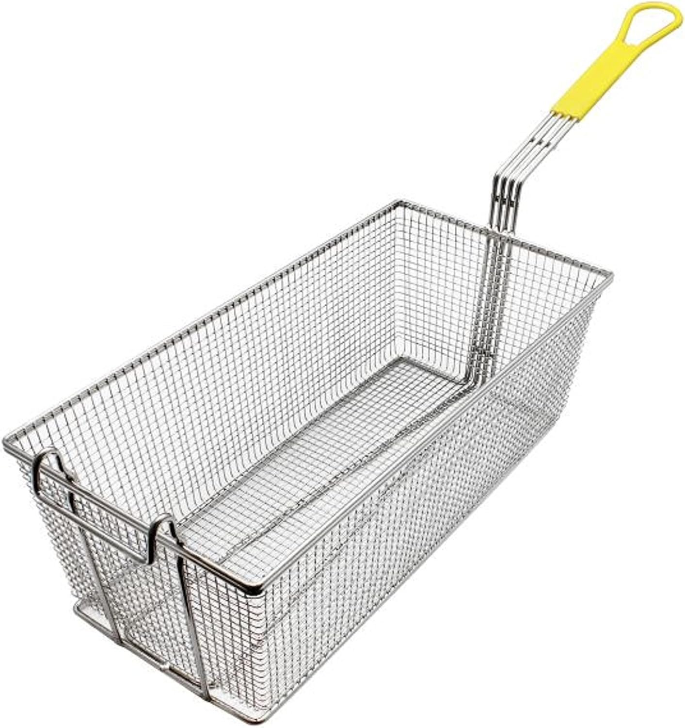 TrueCraftware-17 x 8 x 5-3/4 Rectangular Deep Fry Basket with Hook Heavy Duty Nickel Plated Iron with Yellow Coated Handle - for Home and Restaurant Kitchen Frying Chips Fish Sausages