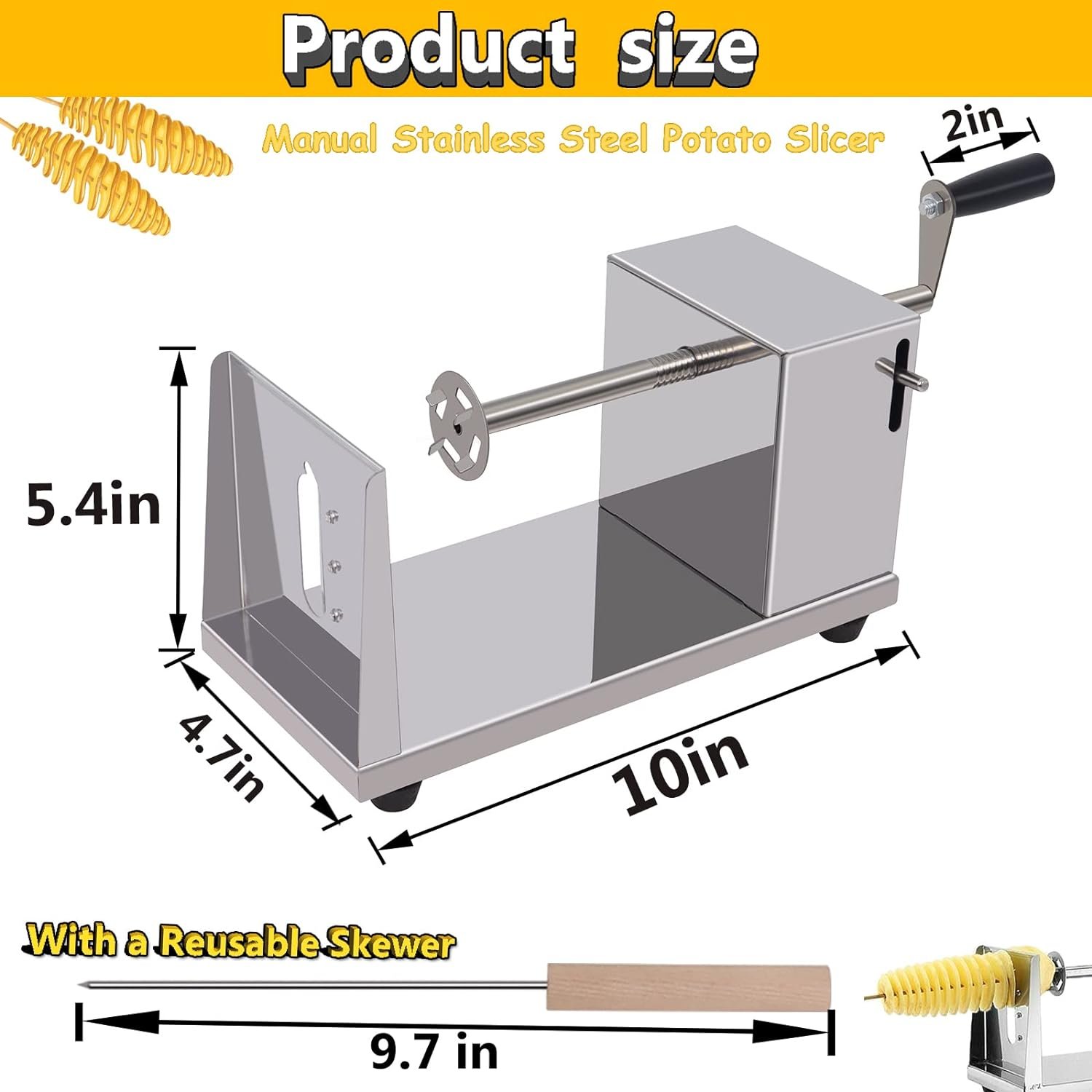 Twisted Potato slicer, Cortador de Papas en Espiral Tornado Curly Fry Cutter with Stainless Steel skewers, Manual Spiral French Fries Cucumbers Carrots DIY BBQ Slicer with Reusable Stick Twisted Potato slicer, Cortador de Papas en Espiral Tornado Curly Fry Cutter with Stainless Steel skewers, Manual Spiral French Fries Cucumbers Carrots DIY BBQ Slicer with Reusable Stick