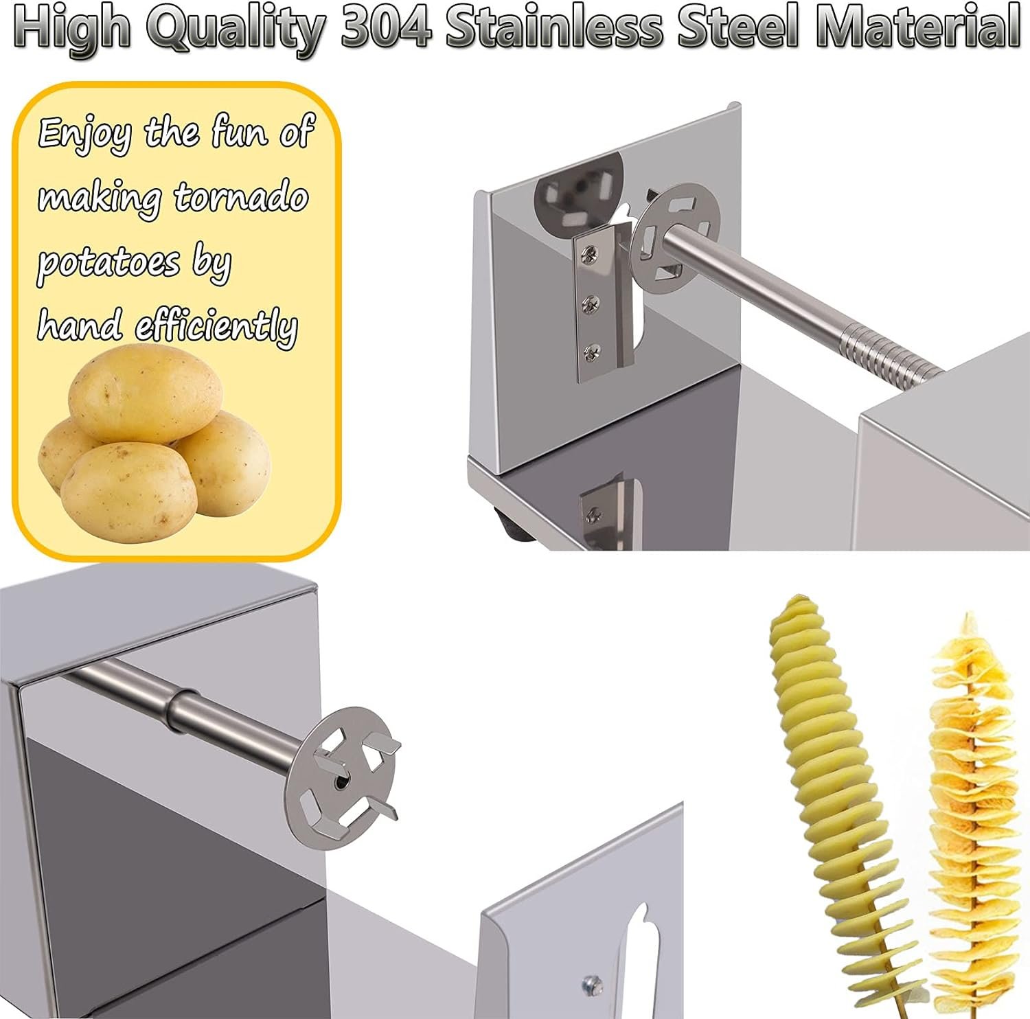 Twisted Potato slicer, Cortador de Papas en Espiral Tornado Curly Fry Cutter with Stainless Steel skewers, Manual Spiral French Fries Cucumbers Carrots DIY BBQ Slicer with Reusable Stick Twisted Potato slicer, Cortador de Papas en Espiral Tornado Curly Fry Cutter with Stainless Steel skewers, Manual Spiral French Fries Cucumbers Carrots DIY BBQ Slicer with Reusable Stick