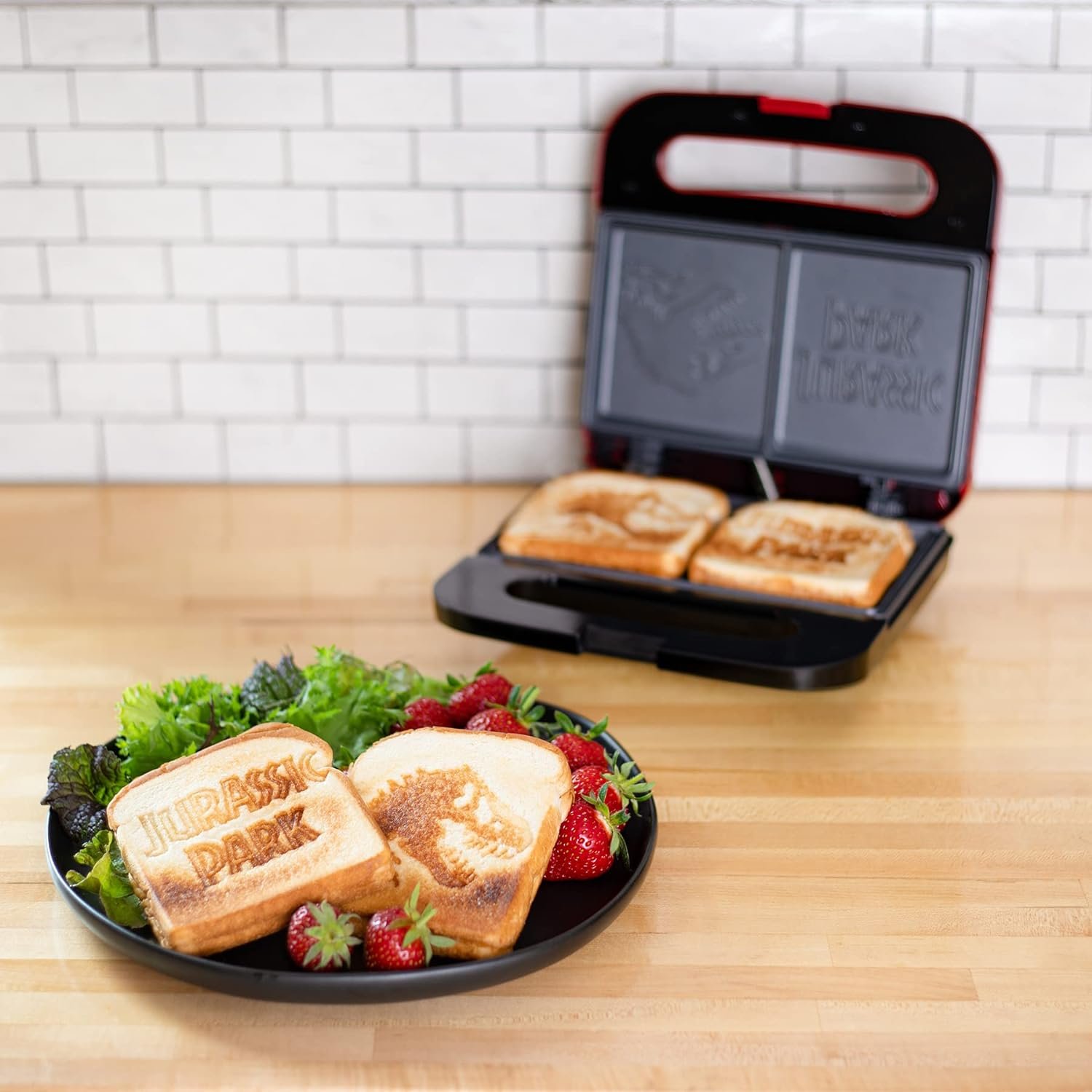 Uncanny Brands Jurassic Park Grilled Cheese Maker- Panini Press and Compact Indoor Grill- Opens 180 Degrees for Burgers, Steaks, Bacon, Non-Stick Surface Uncanny Brands Jurassic Park Grilled Cheese Maker- Panini Press and Compact Indoor Grill- Opens 180 Degrees for Burgers, Steaks, Bacon, Non-Stick Surface