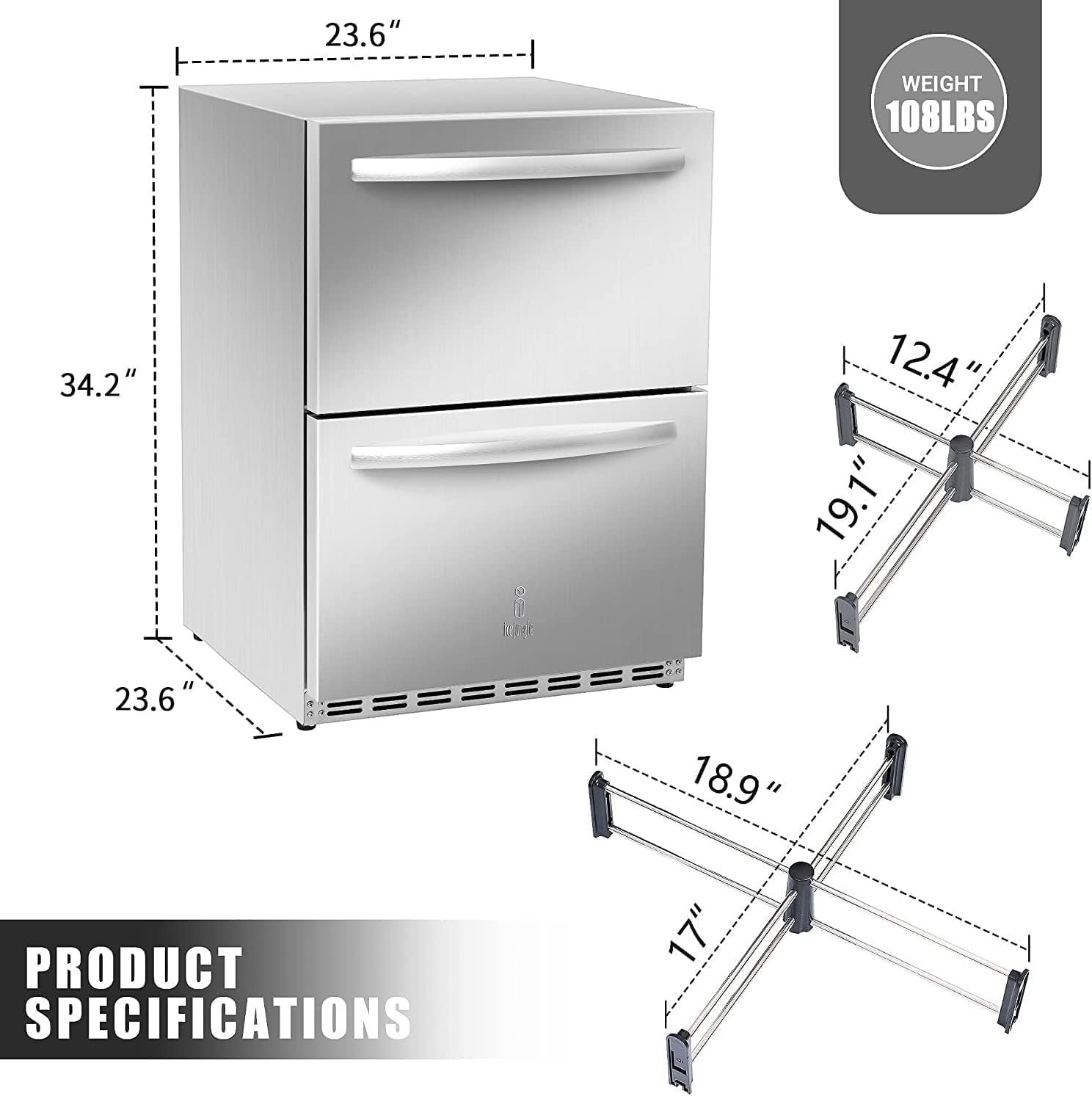 Under Counter Refrigerator, Stainless Steel Under Counter Drawer Fridge ICEJUNGLE Beverage Fridge Refrigerator with Digital Displayfor Outdoor and Home Use