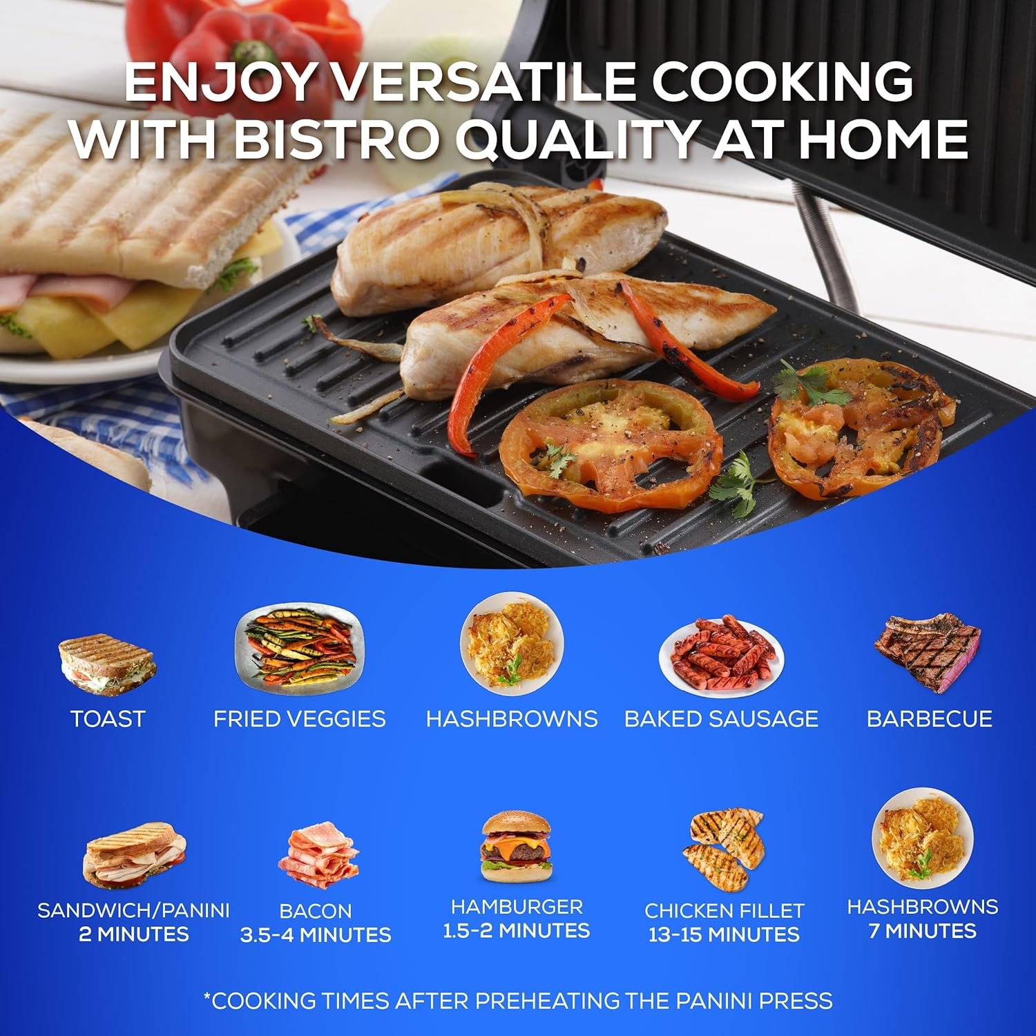 Universal Panini Press Grill 1000W, Non-stick 10.7 x 6.7” Grids, Panini Press Sandwich Maker 2 Servings, Perfect For Grilled Cheese, Panini, Burgers, Sausages, And Vegetables Universal Panini Press Grill 1000W, Non-stick 10.7 x 6.7” Grids, Panini Press Sandwich Maker 2 Servings, Perfect For Grilled Cheese, Panini, Burgers, Sausages, And Vegetables