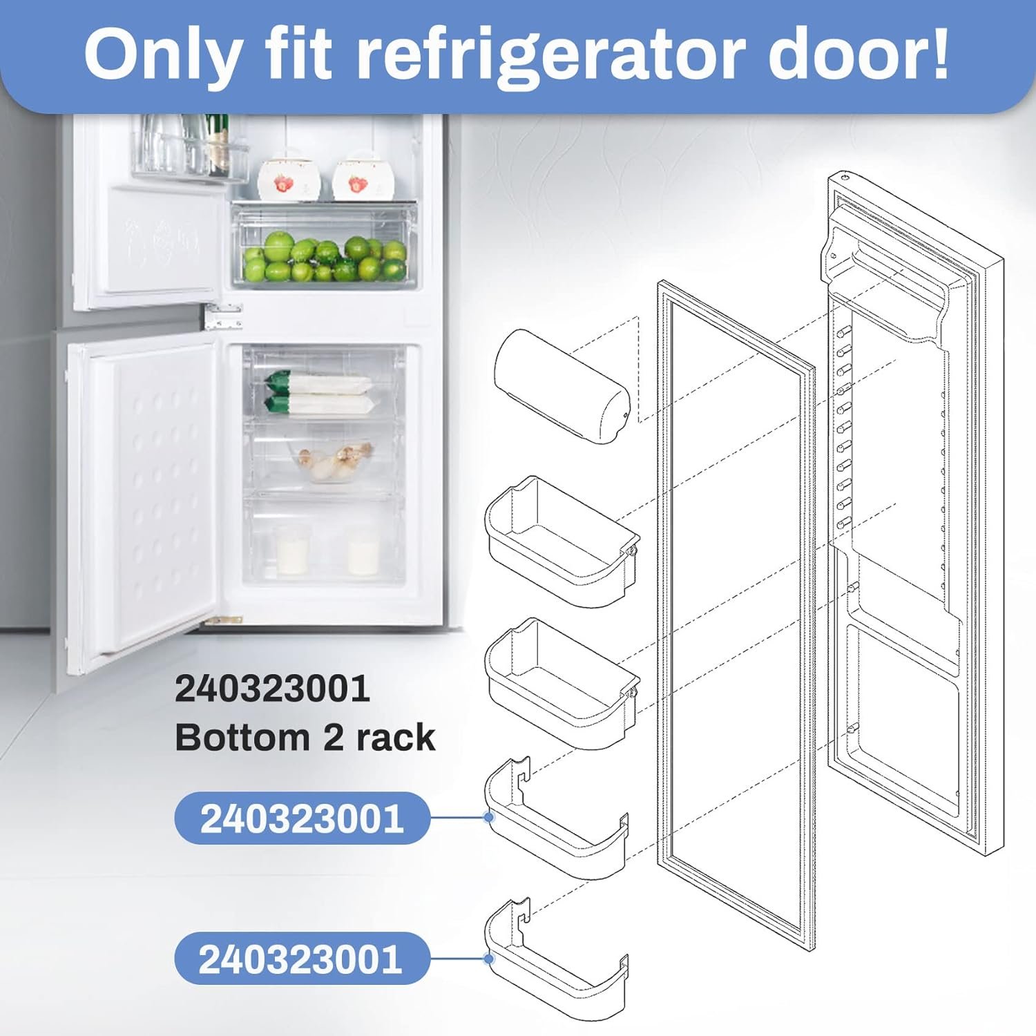 Upgrade 240356401 Durable Refrigerator Door Shelf Replace, Length 15.38, Compatible frigidaire and electrolux Side Bin, Top 2 shelves on Refrigerator Side, Replace 240356402,240356409,240356406