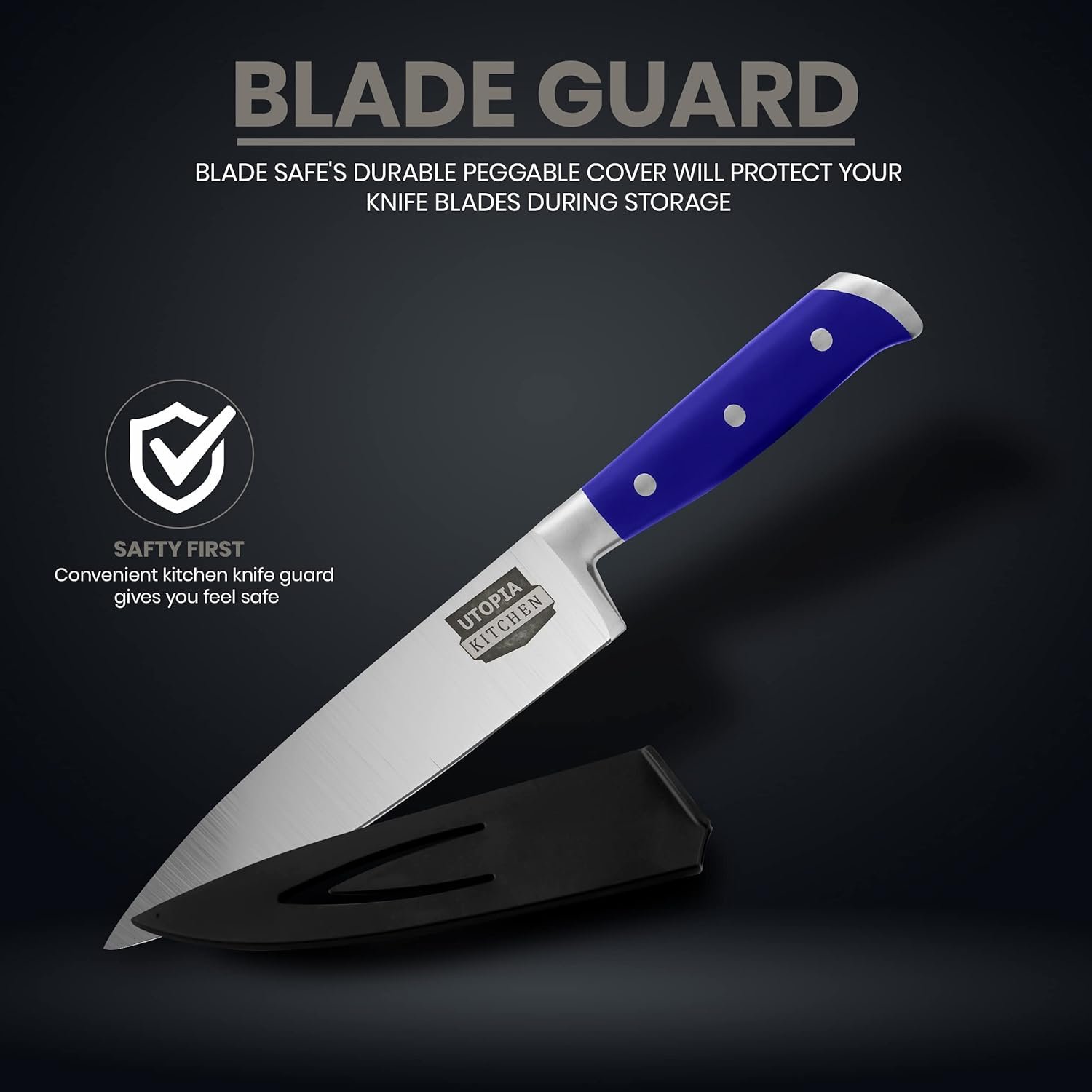 Utopia Kitchen 7 inch Chef Kitchen Knife Cooking Knife Carbon Stainless Steel Kitchen Knife with Sheath and Ergonomic Handle - Chopping Knife for Professional Use (Blue)