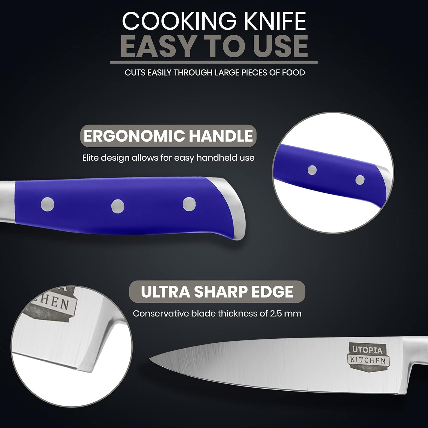 Utopia Kitchen 7 inch Chef Kitchen Knife Cooking Knife Carbon Stainless Steel Kitchen Knife with Sheath and Ergonomic Handle - Chopping Knife for Professional Use (Blue)