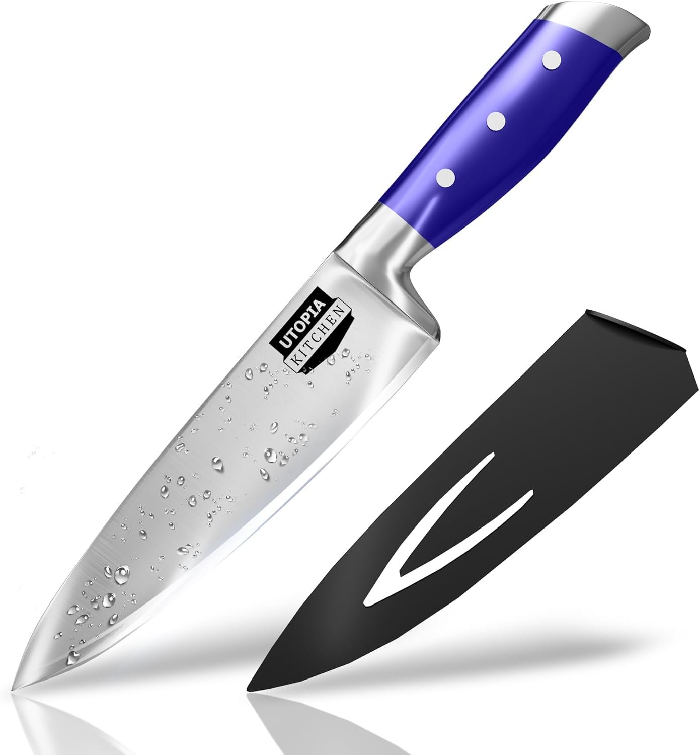 Utopia Kitchen 7 inch Chef Kitchen Knife Cooking Knife Carbon Stainless Steel Kitchen Knife with Sheath and Ergonomic Handle - Chopping Knife for Professional Use (Blue)