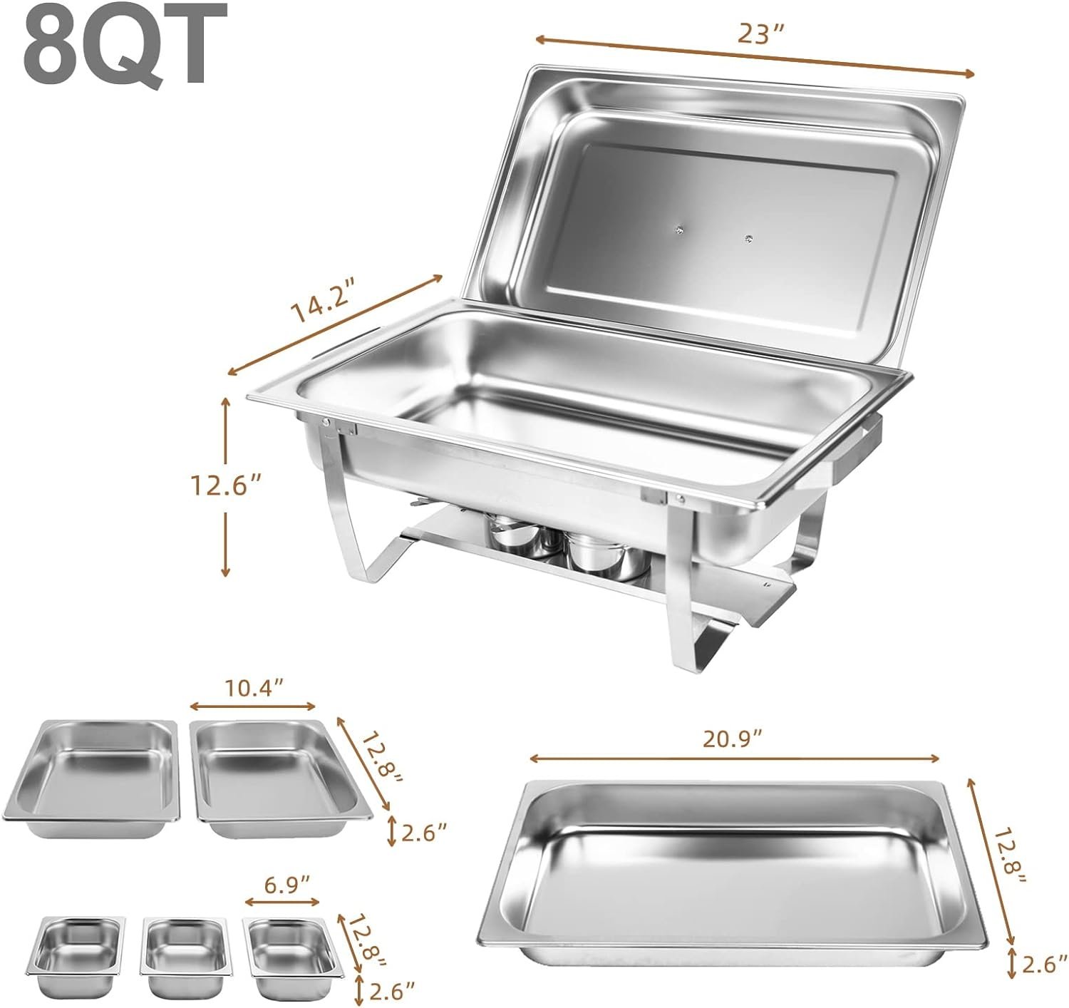 Valgus 4-Pack 8QT Stainless Steel Chafing Dish Buffet Set with 2 Full Size, 2 Half Size, 3 1/3 Size Pans Food Warmers for Parties, Buffets, Wedding, Banquet, Catering Events Valgus 4-Pack 8QT Stainless Steel Chafing Dish Buffet Set with 2 Full Size, 2 Half Size, 3 1/3 Size Pans Food Warmers for Parties, Buffets, Wedding, Banquet, Catering Events