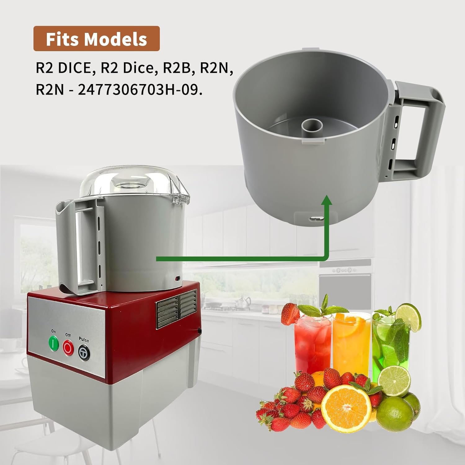 Vanshly 112204S Food Processor Gray Bowl 3 Quart compatible with Robot Coupe R2 3L Gb,R2 DICE, R2 Dice, R2B, R2N,1 year warranty