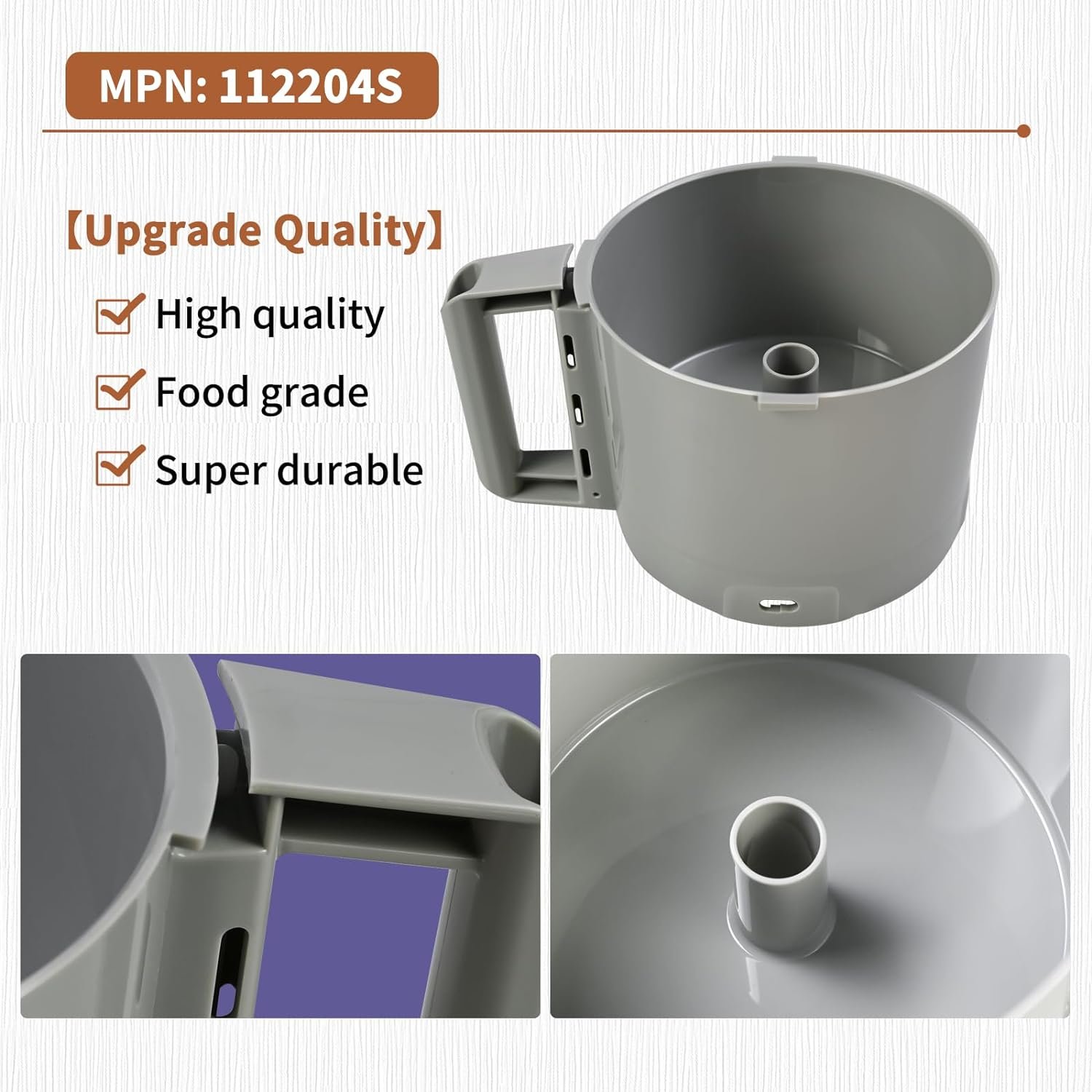 Vanshly 112204S Food Processor Gray Bowl 3 Quart compatible with Robot Coupe R2 3L Gb,R2 DICE, R2 Dice, R2B, R2N,1 year warranty