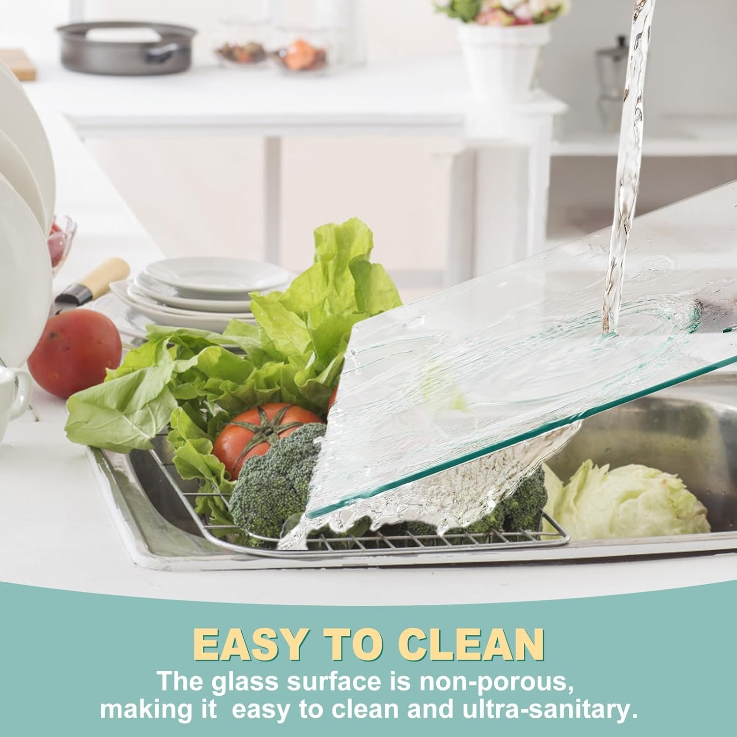 VASUHOME Tempered Glass Cutting Board for Kitchen - 16x12 inch Clear Cutting Board for Countertop, Glass Tray - Scratch, Heat, and Shatter Resistant - Easy to Clean and Durable