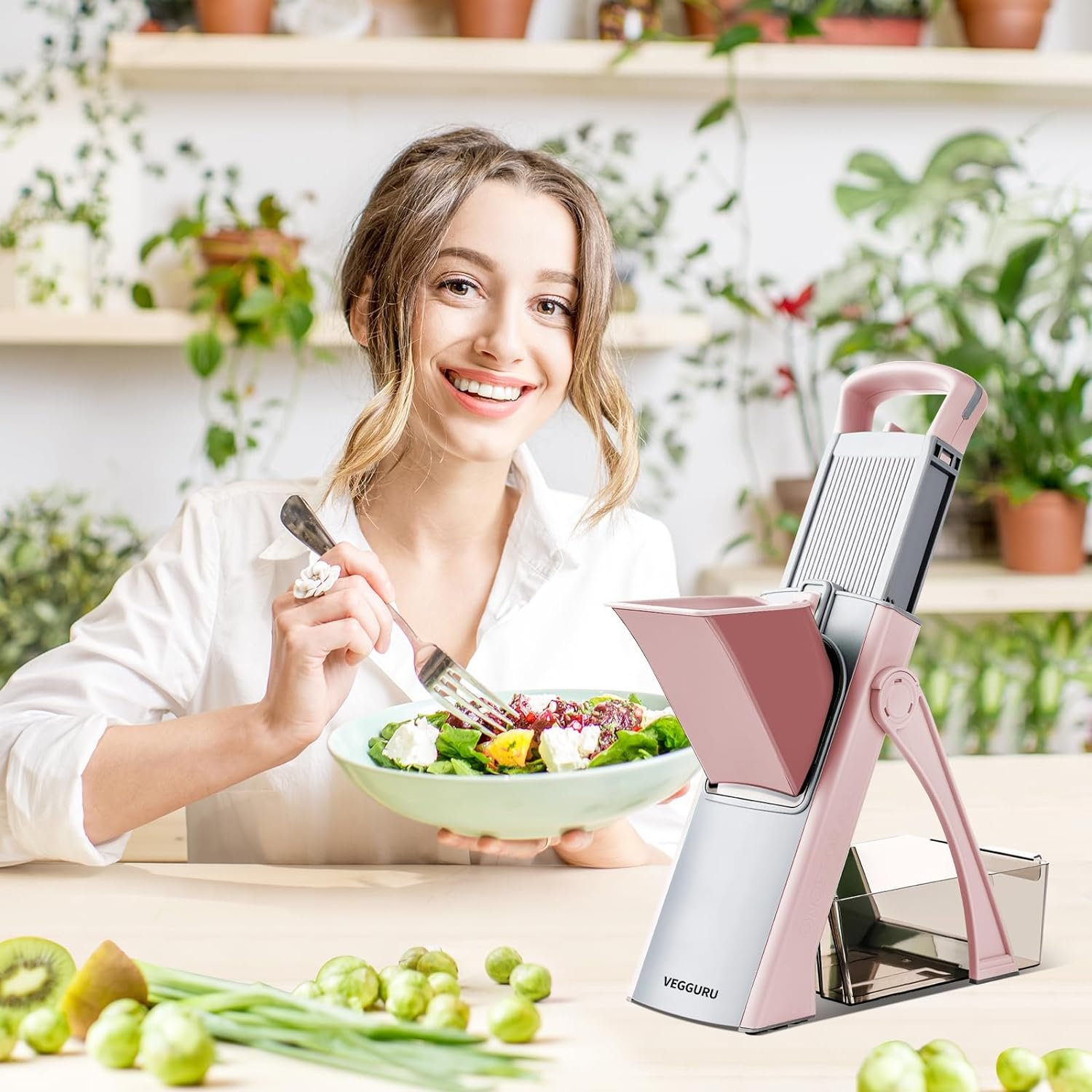 Vegetable Chopper With Adjustable Thickness - Safe Mandoline Food Slicer For Kitchen, Multifunctional Potato French Fry Cutter Onion Chopper Vegetable Cutter Slicer Dicer (Gray)