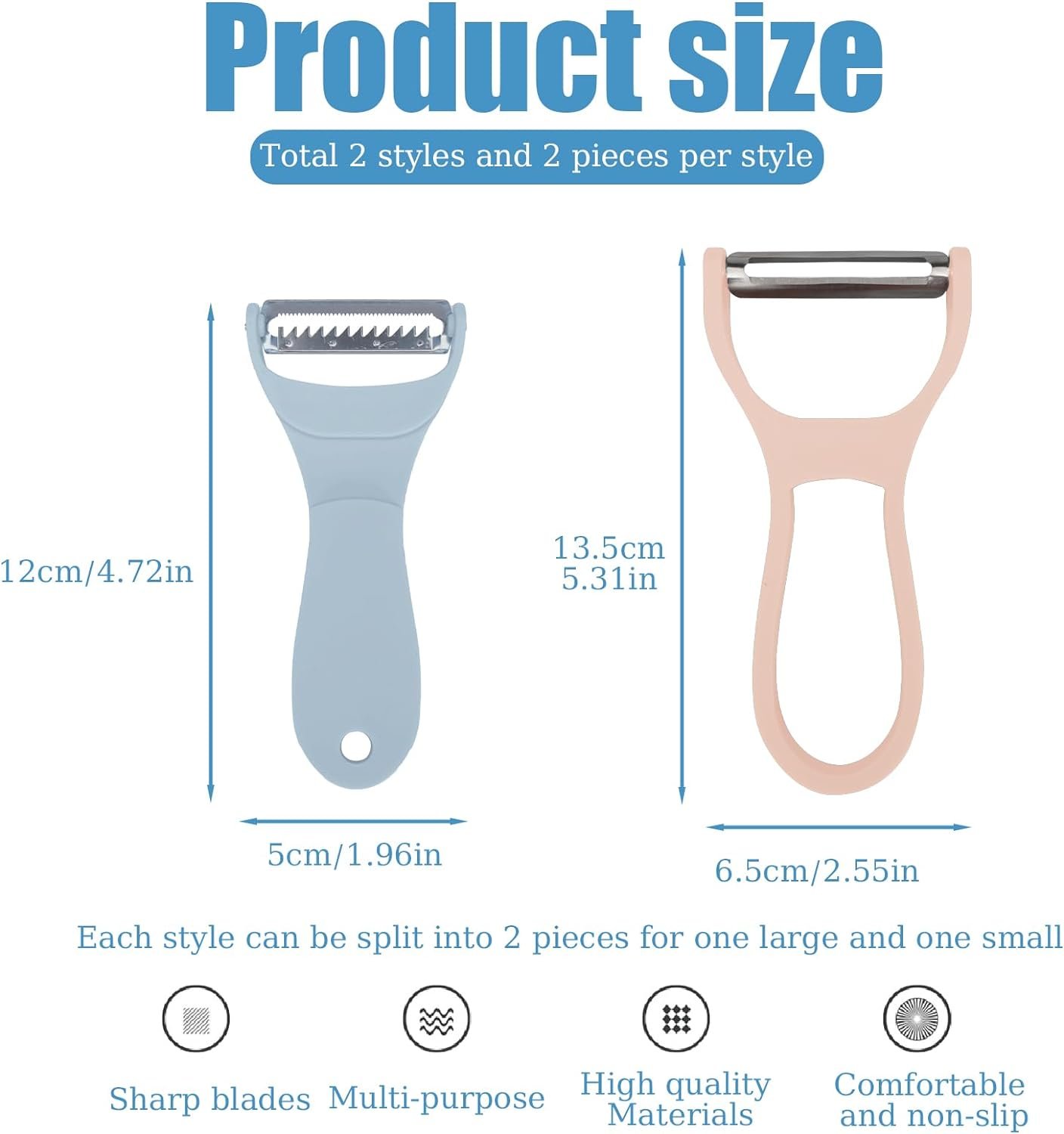 Vegetable Peeler with Straight and Julienne Peeler, Potato Peelers for Kitchen, Y Peeler Stainless Steel Blade for Carrot Fruit Apple Cucumber Veggie, 8Pcs in 4 Set Vegetable Peeler with Straight and Julienne Peeler, Potato Peelers for Kitchen, Y Peeler Stainless Steel Blade for Carrot Fruit Apple Cucumber Veggie, 8Pcs in 4 Set