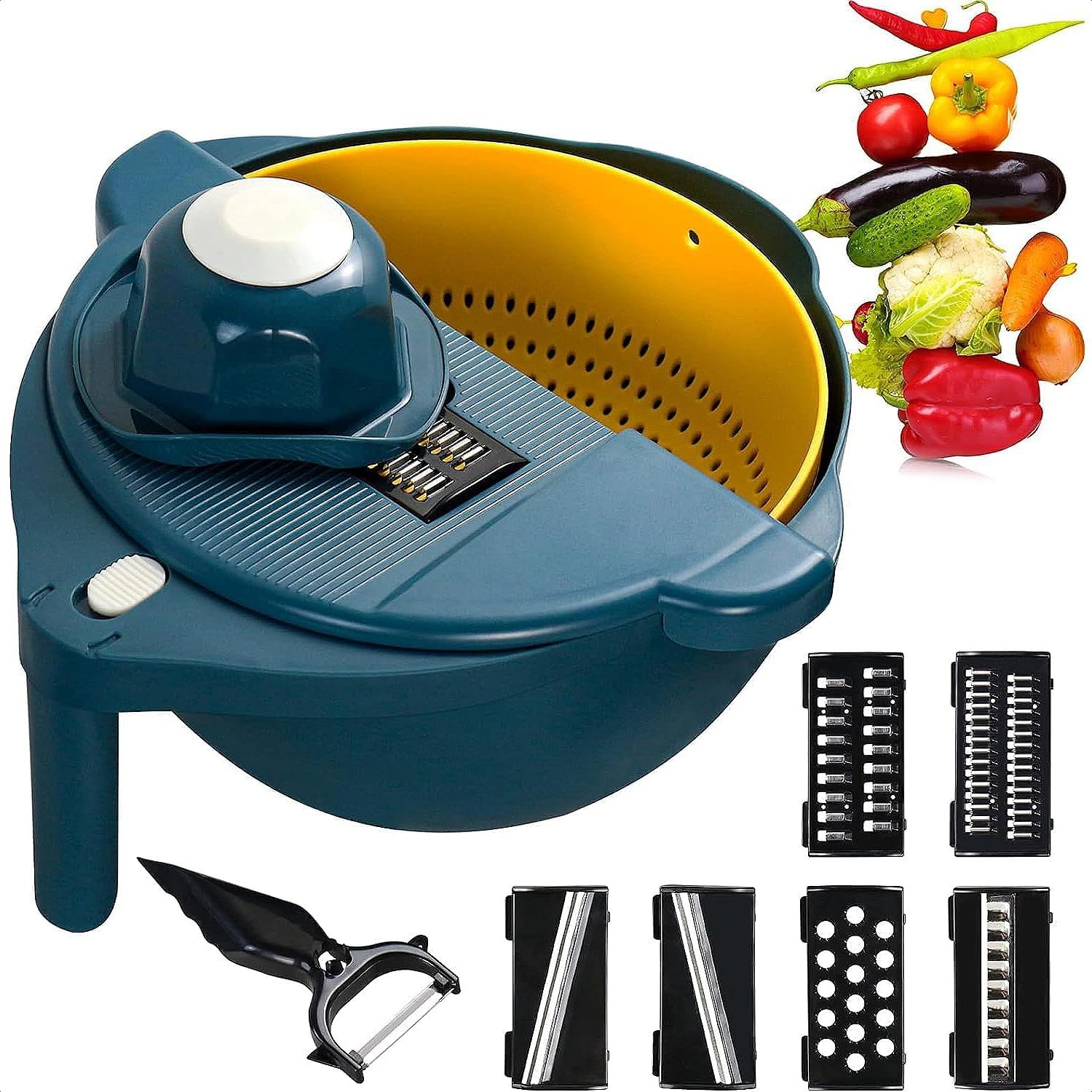 Vegetable Slicer 10 in 1 - Multifunction Plastic Kitchen Chopper, Mandoline, Portable Spiralizer  Bowl, Professional Multipurpose Manual Cutter for Food, Veggie, Fruits, Potato