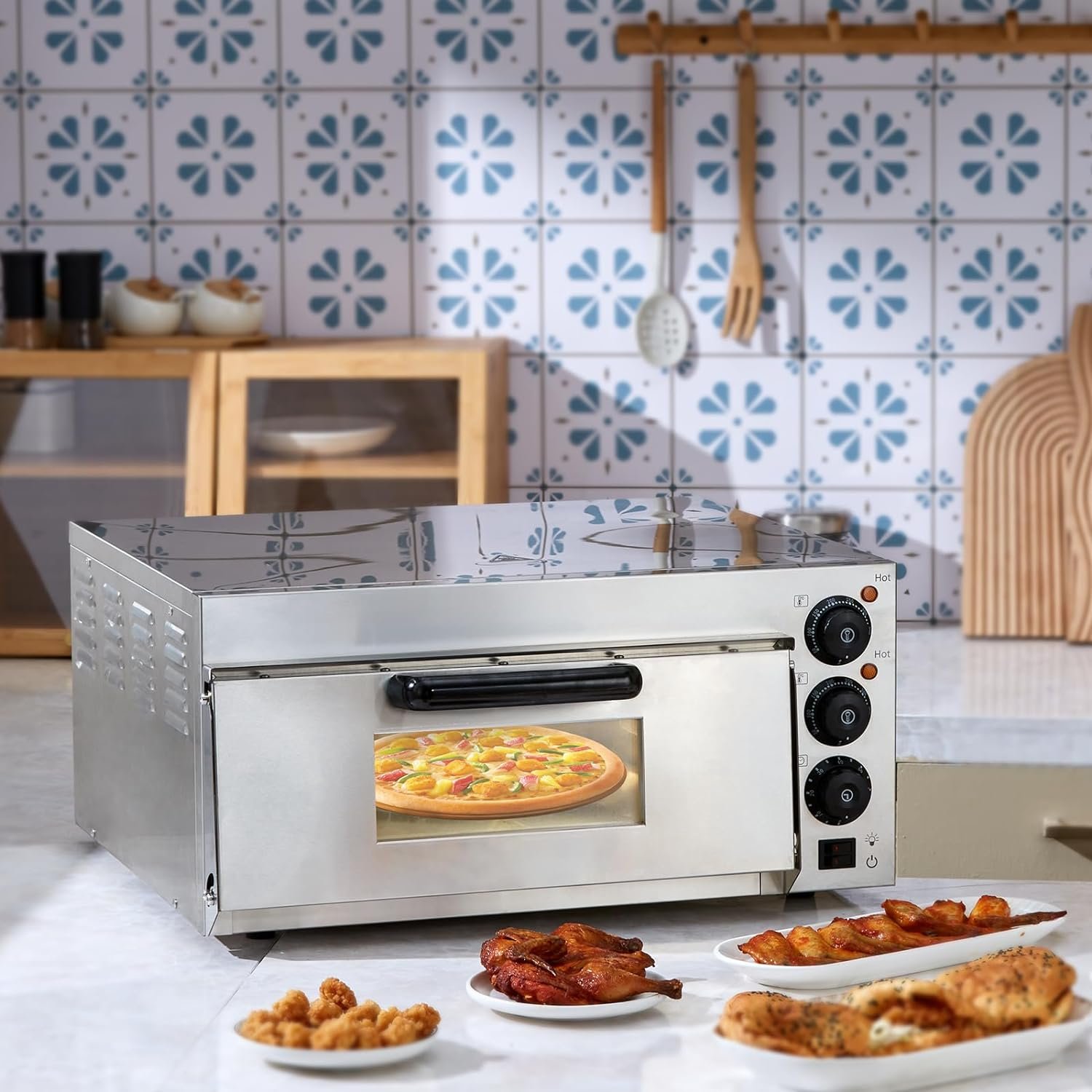 VEVOR Electric Pizza Oven Countertop 16-inch, 1700W Commercial Pizza Oven with Adjustable Temperature  0-60 Minutes Timer, 360° Uniform Baking Pizza Maker for Commercial and Home Use, ETL Certified