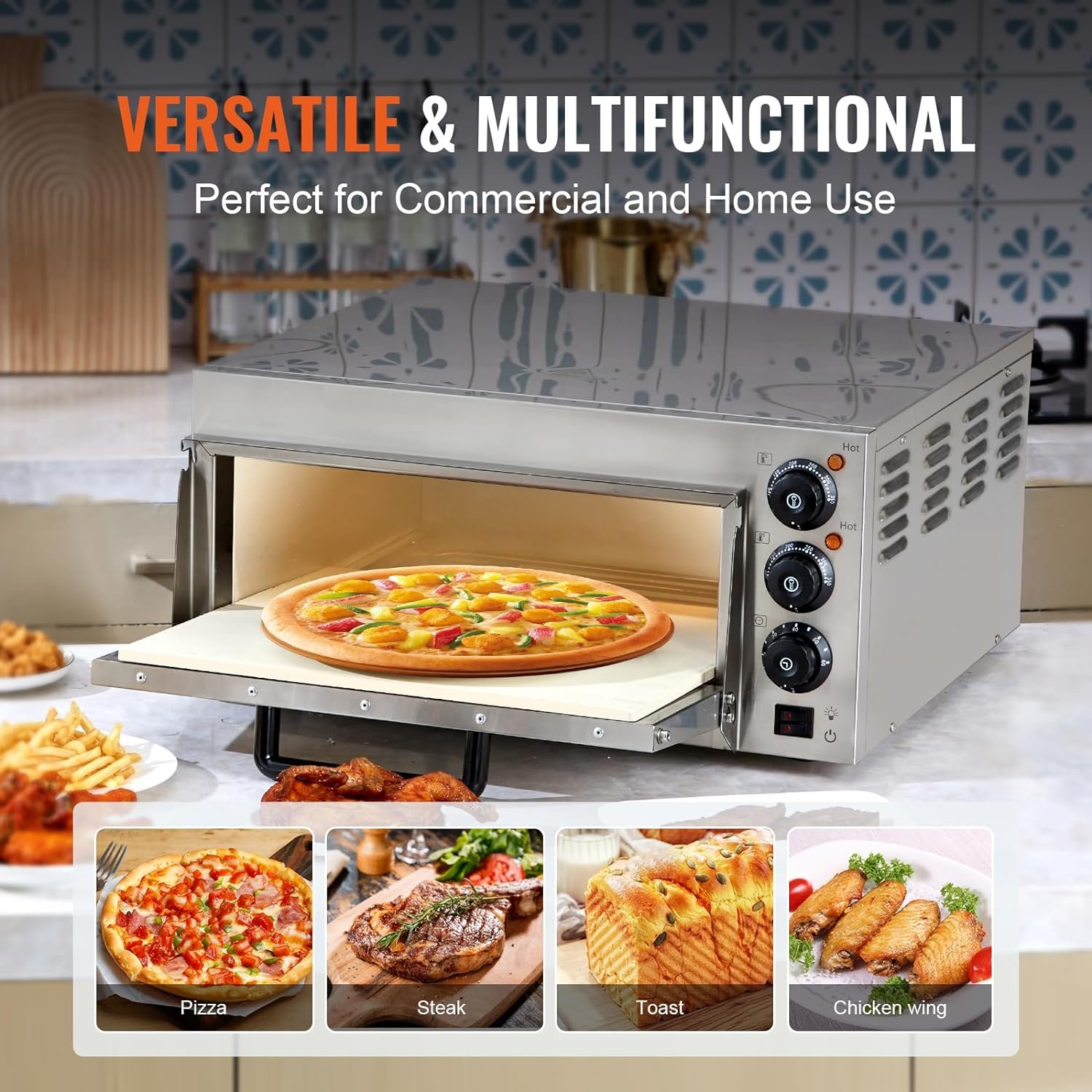 VEVOR Electric Pizza Oven Countertop 16-inch, 1700W Commercial Pizza Oven with Adjustable Temperature  0-60 Minutes Timer, 360° Uniform Baking Pizza Maker for Commercial and Home Use, ETL Certified