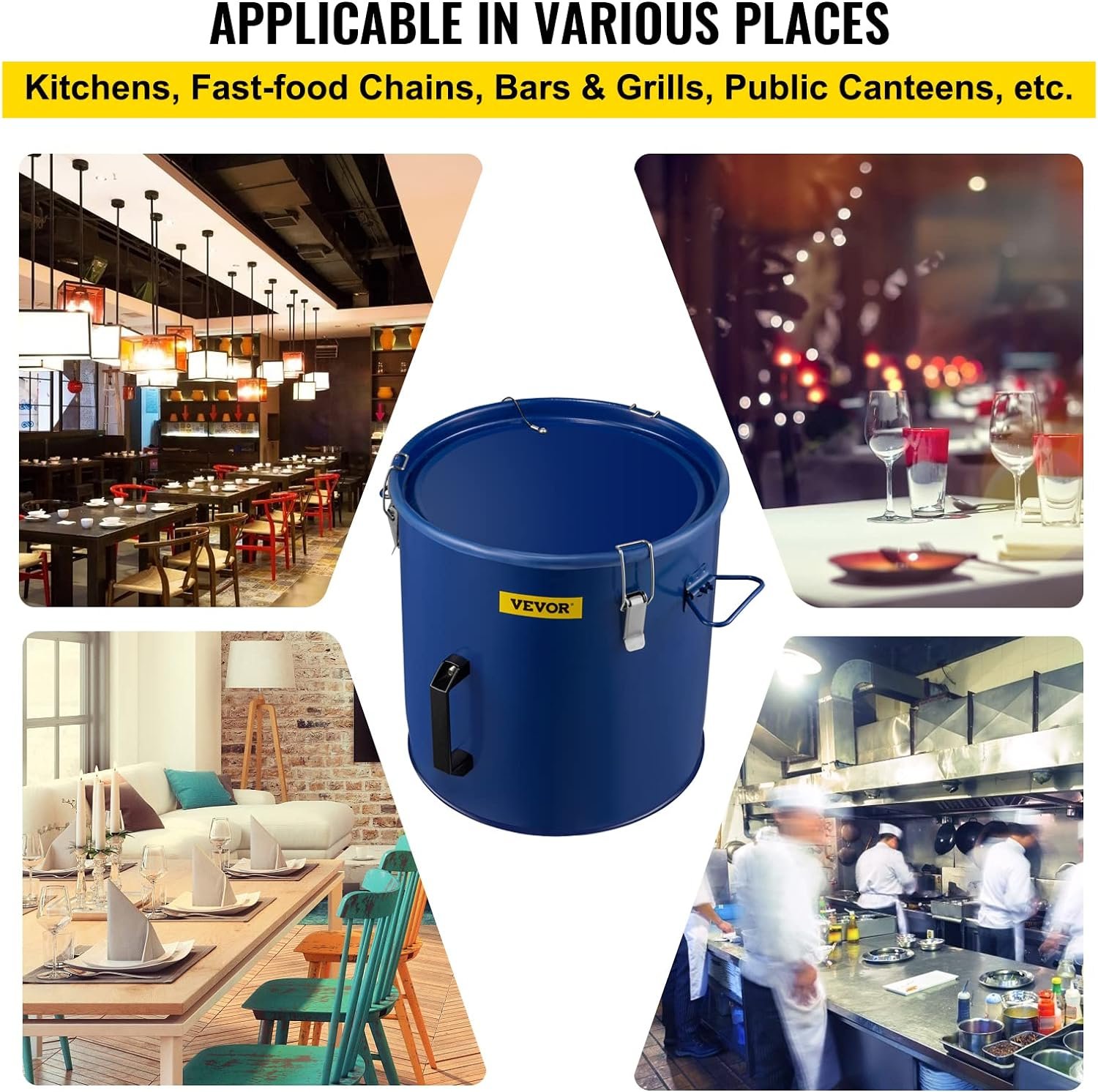 VEVOR Fryer Grease Bucket, 8 Gal/30 L, Coated Carbon Steel Oil Filter Pot with Caster Base, Oil Disposal Caddy with 62 LBS Capacity, Transport Container with Lid Lock Clip Nylon Filter Bag, Silver