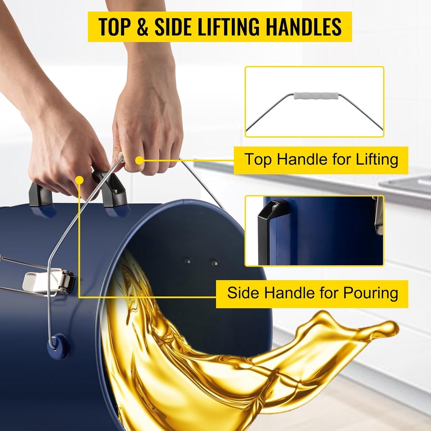 VEVOR Fryer Grease Bucket, 8 Gal/30 L, Coated Carbon Steel Oil Filter Pot with Caster Base, Oil Disposal Caddy with 62 LBS Capacity, Transport Container with Lid Lock Clip Nylon Filter Bag, Silver