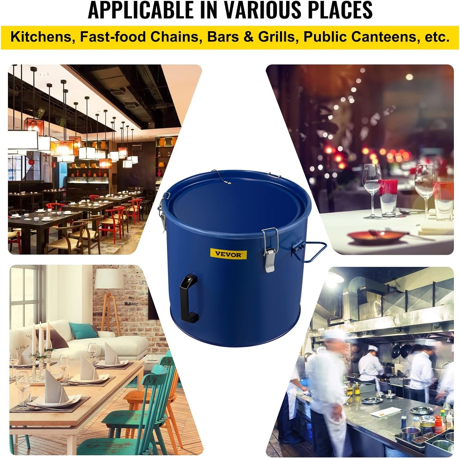 VEVOR Fryer Grease Bucket, 8 Gal/30 L, Coated Carbon Steel Oil Filter Pot with Caster Base, Oil Disposal Caddy with 62 LBS Capacity, Transport Container with Lid Lock Clip Nylon Filter Bag, Silver