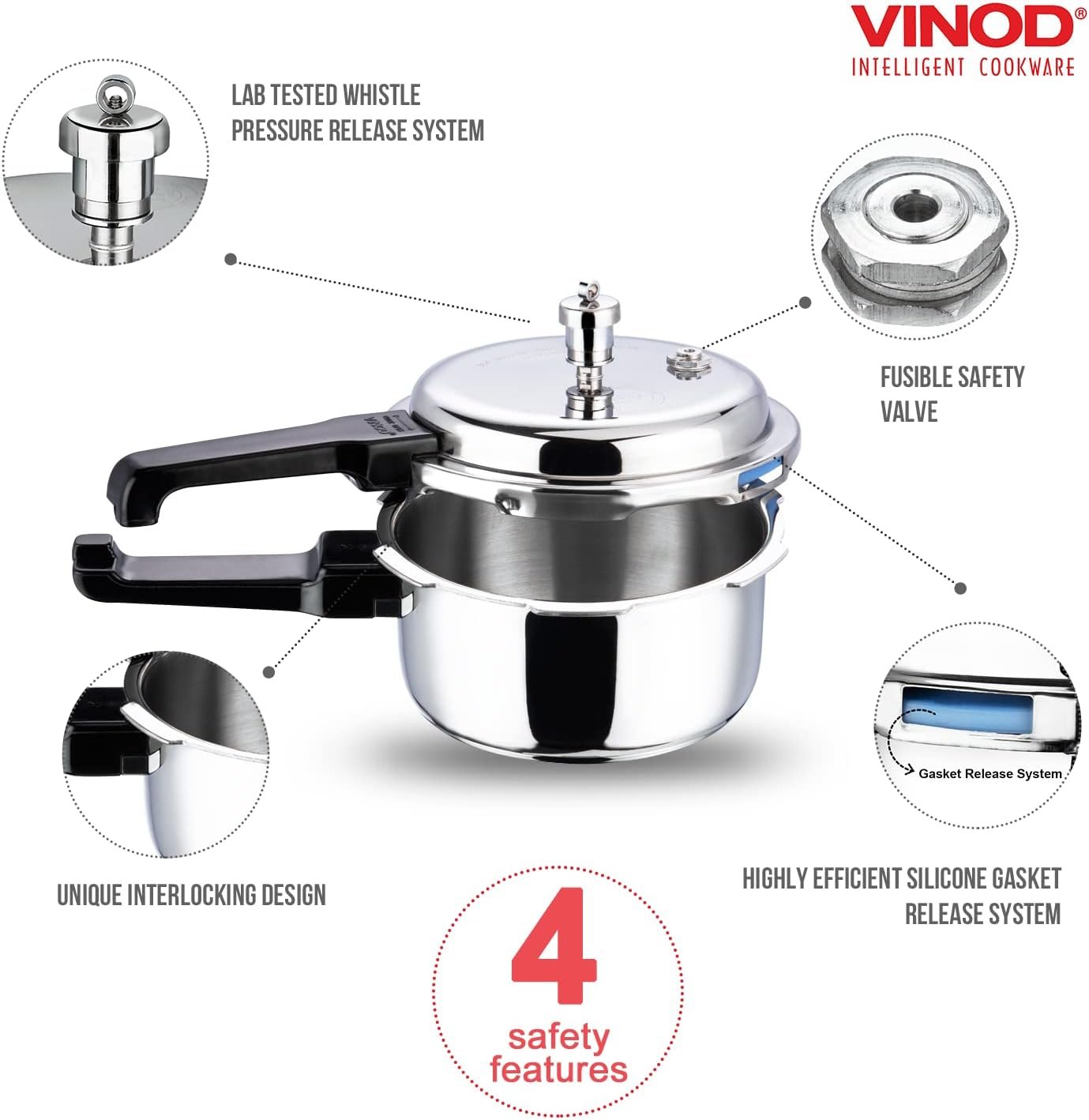 Vinod Pressure Cooker Stainless Steel – Outer Lid - 3 Liter – Induction Base Cooker – Indian Pressure Cooker – Sandwich Bottom – Best Used For Indian Cooking, Soups, and Rice Recipes, Quinoa Vinod Pressure Cooker Stainless Steel – Outer Lid - 3 Liter – Induction Base Cooker – Indian Pressure Cooker – Sandwich Bottom – Best Used For Indian Cooking, Soups, and Rice Recipes, Quinoa