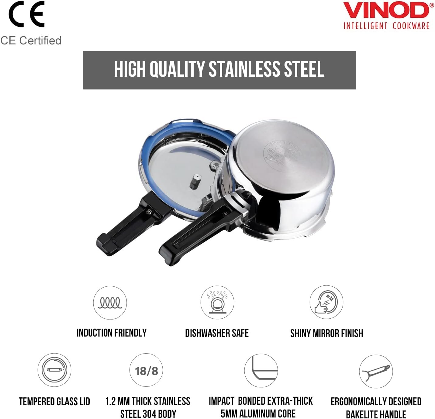 Vinod Pressure Cooker Stainless Steel – Outer Lid - 3 Liter – Induction Base Cooker – Indian Pressure Cooker – Sandwich Bottom – Best Used For Indian Cooking, Soups, and Rice Recipes, Quinoa Vinod Pressure Cooker Stainless Steel – Outer Lid - 3 Liter – Induction Base Cooker – Indian Pressure Cooker – Sandwich Bottom – Best Used For Indian Cooking, Soups, and Rice Recipes, Quinoa