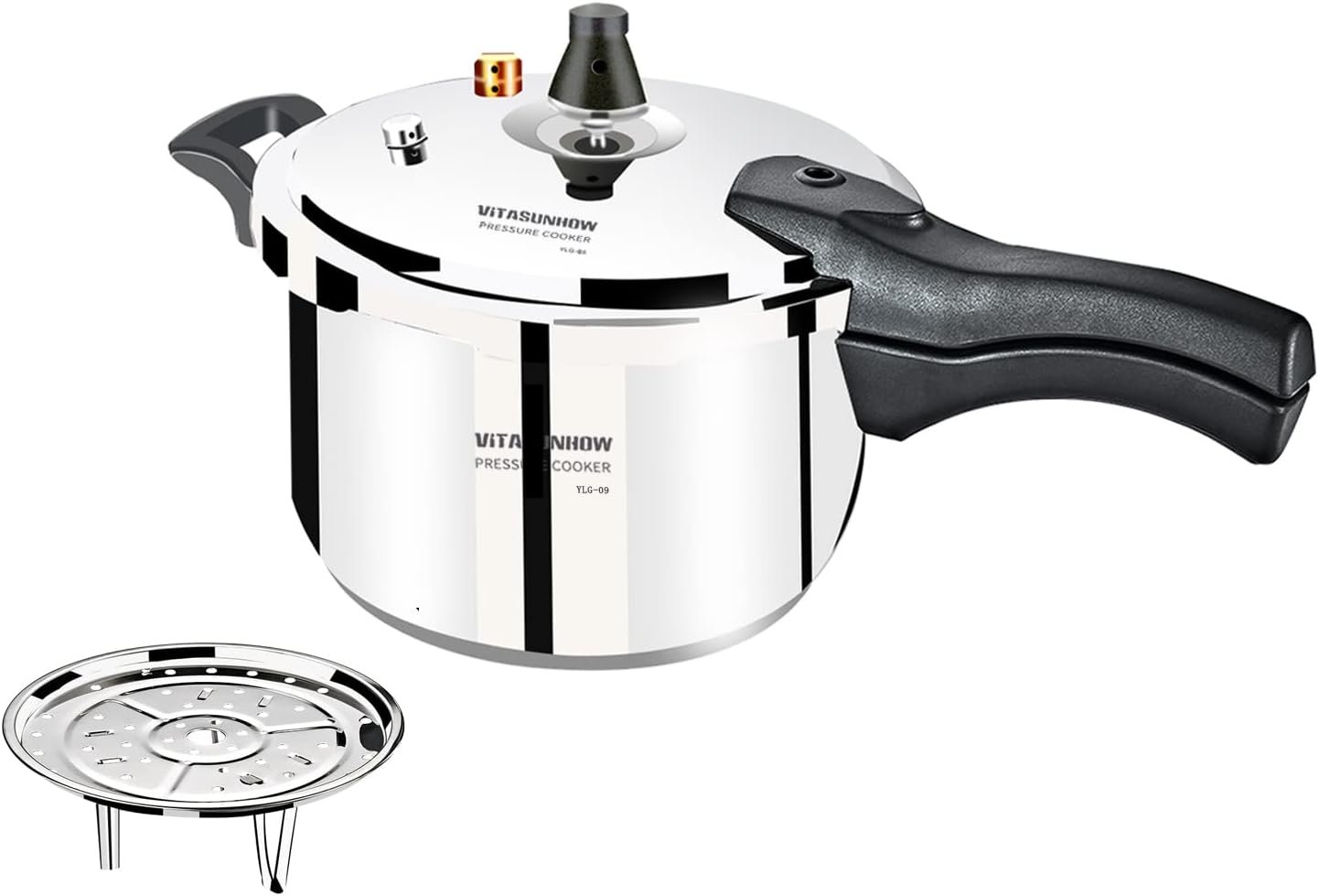 VITASUNHOW Stainless Steel Pressure Cooker with Steamer Basket, Faster Cooking and Safety Pressure Release (9-Liter) VITASUNHOW Stainless Steel Pressure Cooker with Steamer Basket, Faster Cooking and Safety Pressure Release (9-Liter)