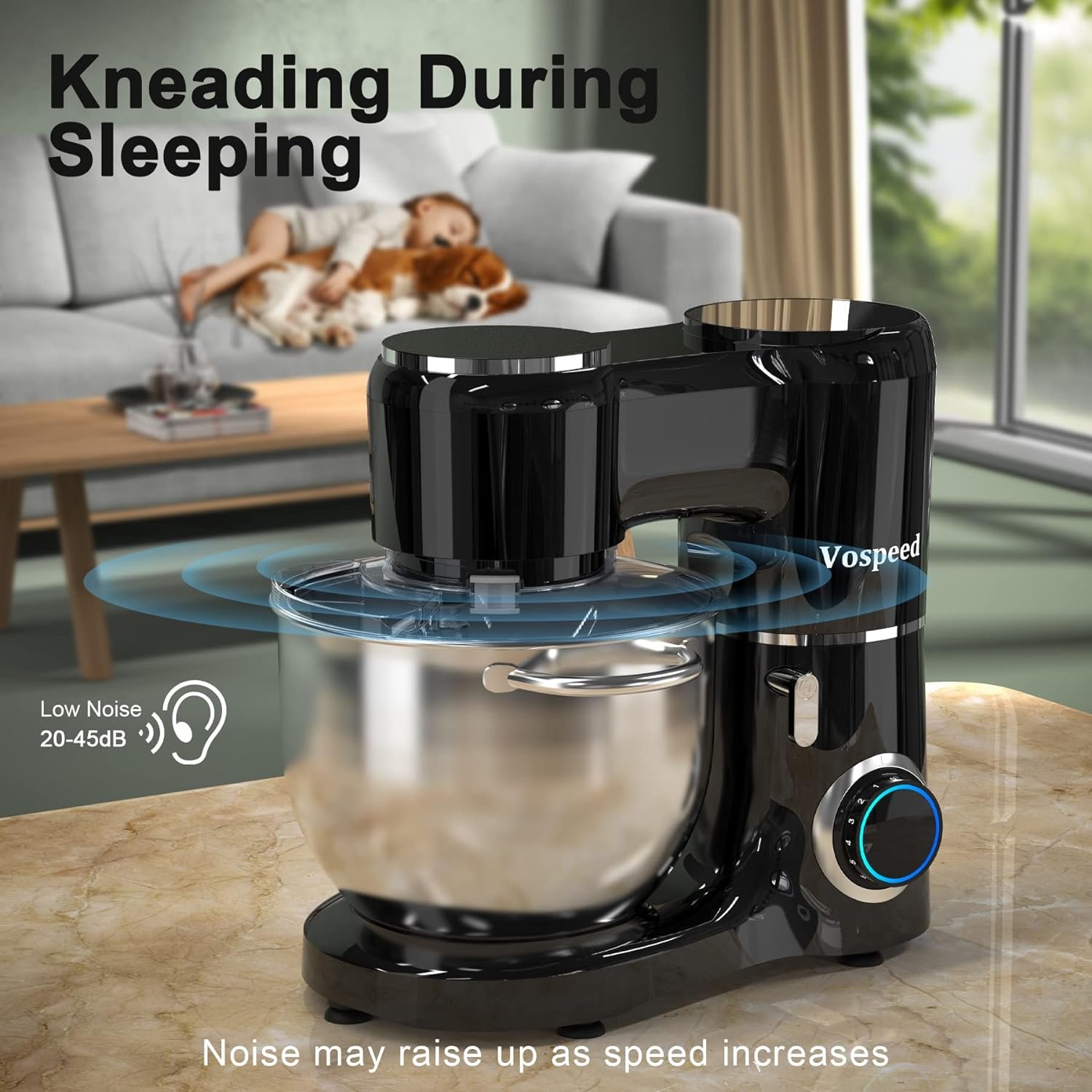 Vospeed Stand Mixer, 660W 6-Speed Tilt-Head Kitchen Mixer with 8.5QT Stainless Steel Mixing Bowl, Beater, Dough Hook, Whisk, Household Use - Black Vospeed Stand Mixer, 660W 6-Speed Tilt-Head Kitchen Mixer with 8.5QT Stainless Steel Mixing Bowl, Beater, Dough Hook, Whisk, Household Use - Black