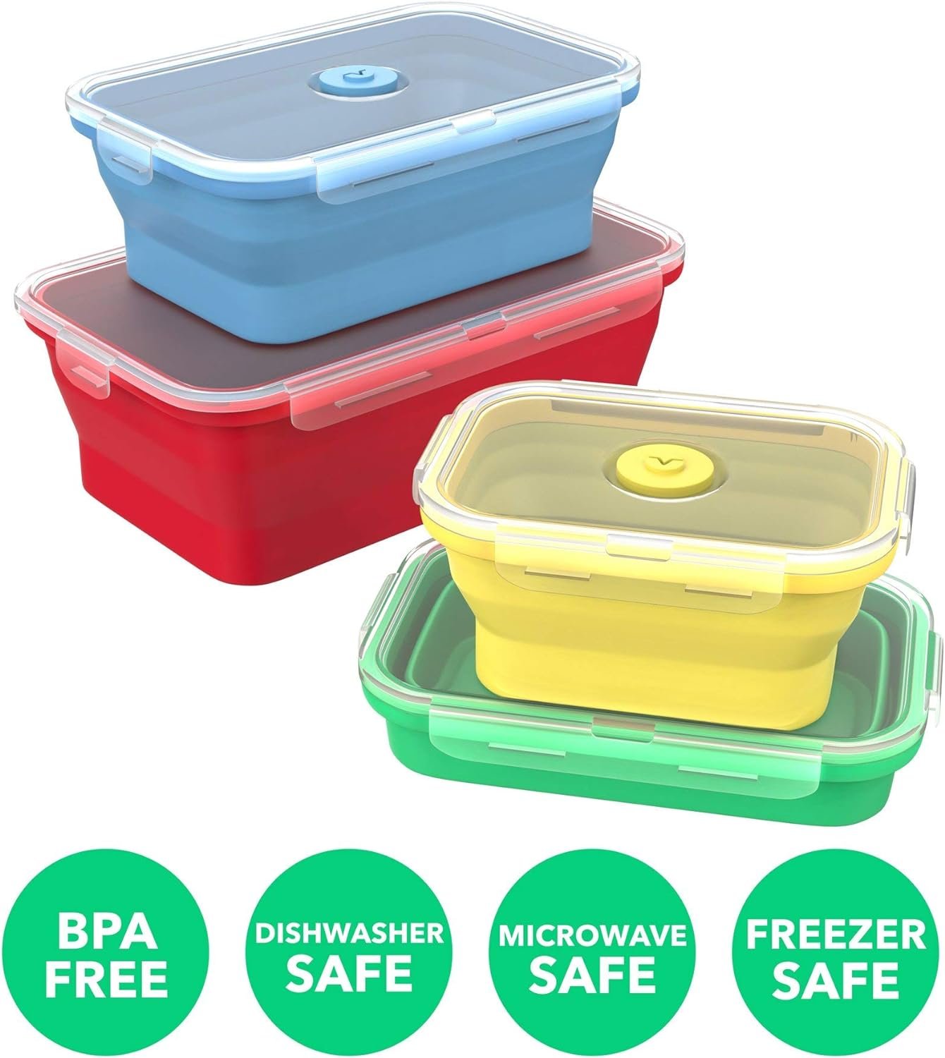 Vremi Silicone Food Storage Containers with BPA Free Airtight Plastic Lids - Set of 4 Small and Large Collapsible Meal Prep Container for Kitchen Lunch Boxes - Microwave and Freezer Safe Vremi Silicone Food Storage Containers with BPA Free Airtight Plastic Lids - Set of 4 Small and Large Collapsible Meal Prep Container for Kitchen Lunch Boxes - Microwave and Freezer Safe