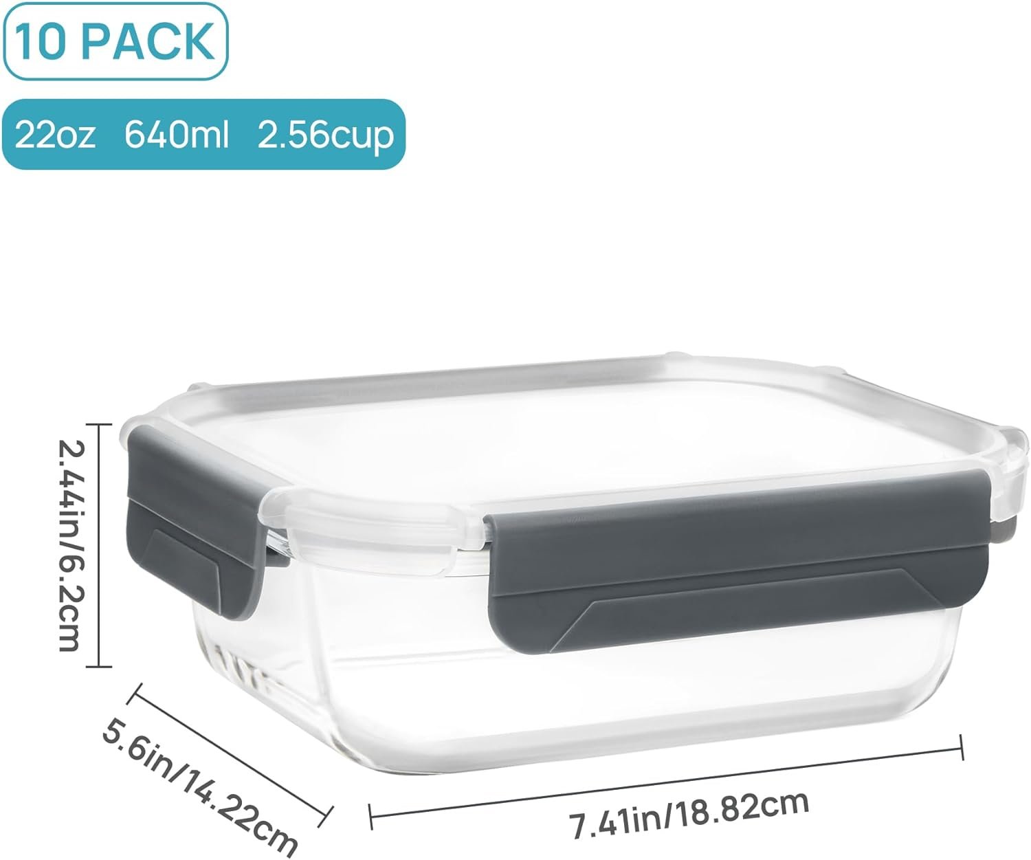 Vtopmart 10Pack 22oz Glass Food Storage Containers with Lids, Meal Prep Containers, Airtight Lunch Containers Bento Boxes with Snap Locking Lids for Microwave, Oven, Freezer and Dishwasher