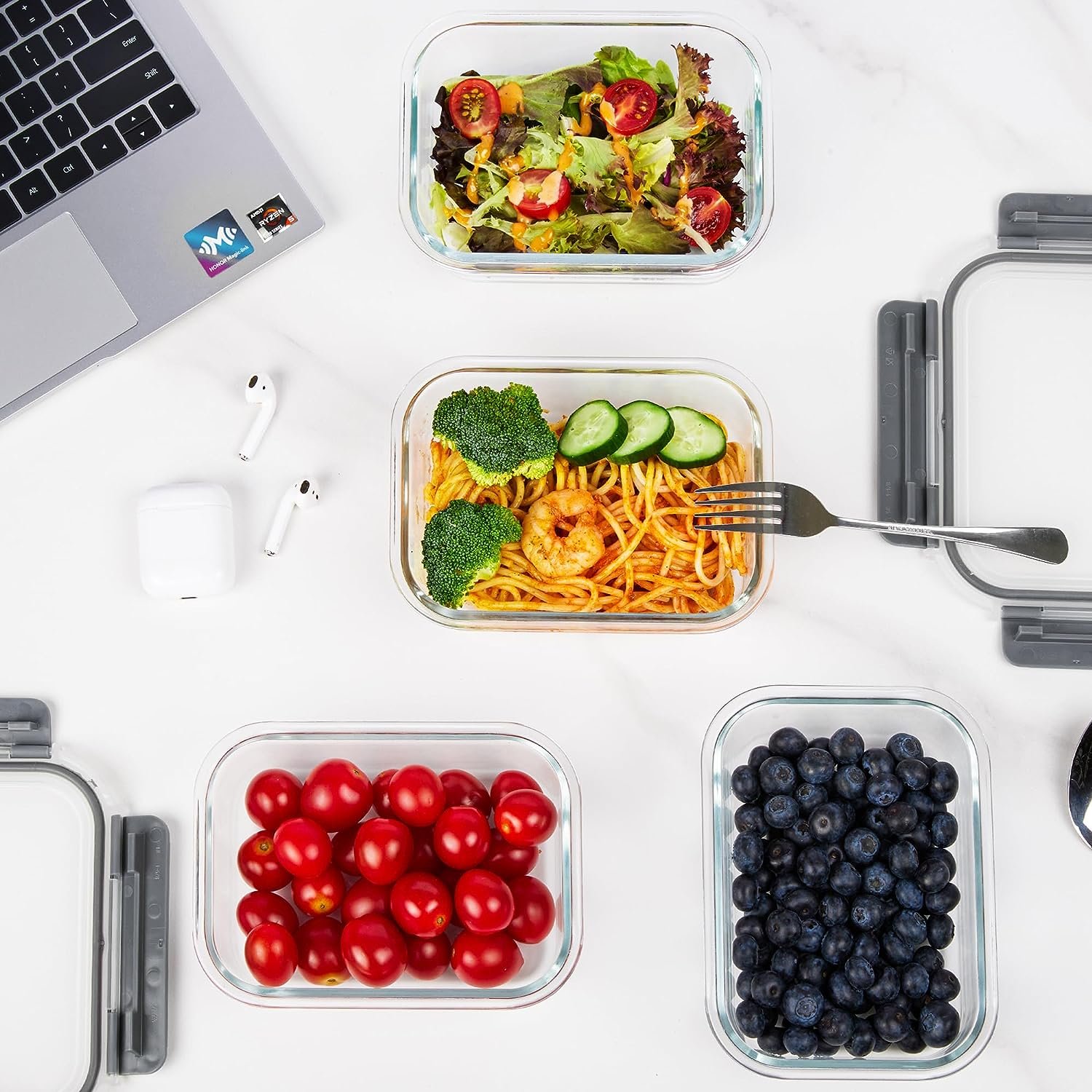 Vtopmart 10Pack 22oz Glass Food Storage Containers with Lids, Meal Prep Containers, Airtight Lunch Containers Bento Boxes with Snap Locking Lids for Microwave, Oven, Freezer and Dishwasher