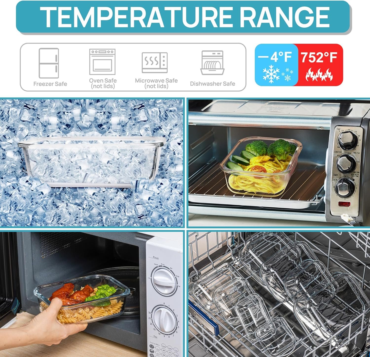 Vtopmart 10Pack 22oz Glass Food Storage Containers with Lids, Meal Prep Containers, Airtight Lunch Containers Bento Boxes with Snap Locking Lids for Microwave, Oven, Freezer and Dishwasher