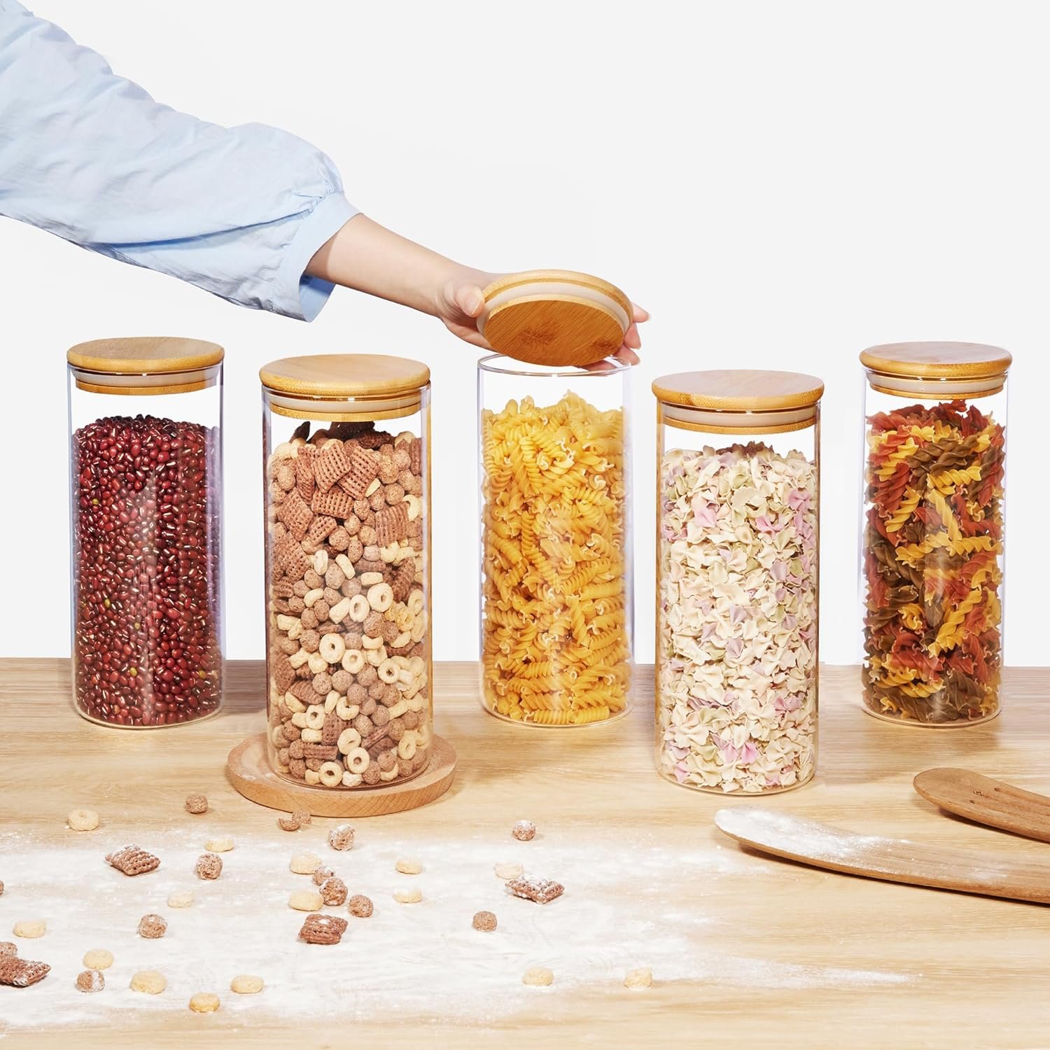 Vtopmart 70oz Glass Food Storage Jars, Set of 3 Large Food Containers with Airtight Bamboo Wooden Lids for Pasta, Nuts, Flour, Glass Canisters for Kitchen, Pantry Organization and Storage, BPA Free Vtopmart 70oz Glass Food Storage Jars, Set of 3 Large Food Containers with Airtight Bamboo Wooden Lids for Pasta, Nuts, Flour, Glass Canisters for Kitchen, Pantry Organization and Storage, BPA Free